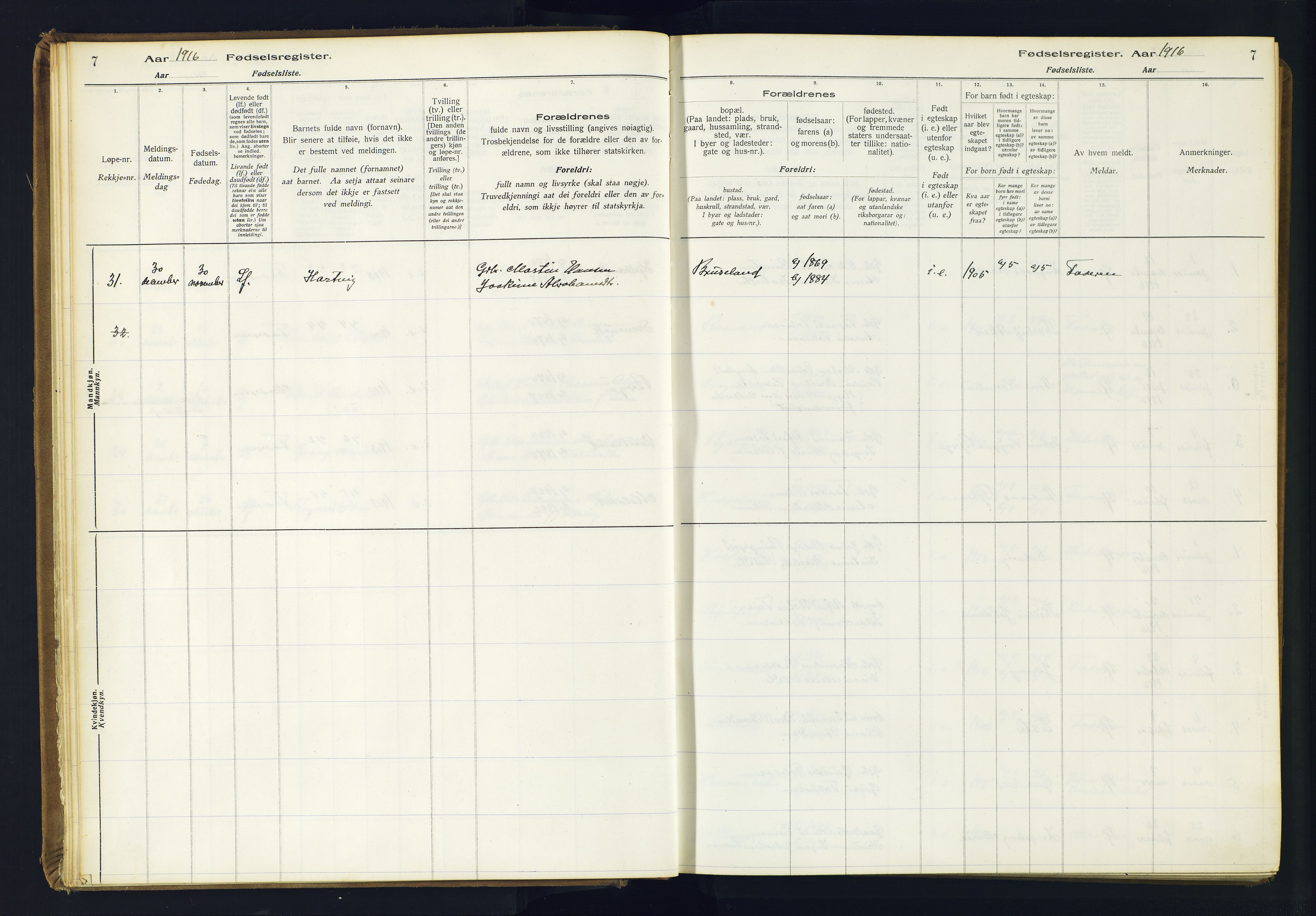 Lyngdal sokneprestkontor, AV/SAK-1111-0029/J/Ja/L0001: Birth register no. A-VI-26, 1916-1951, p. 7