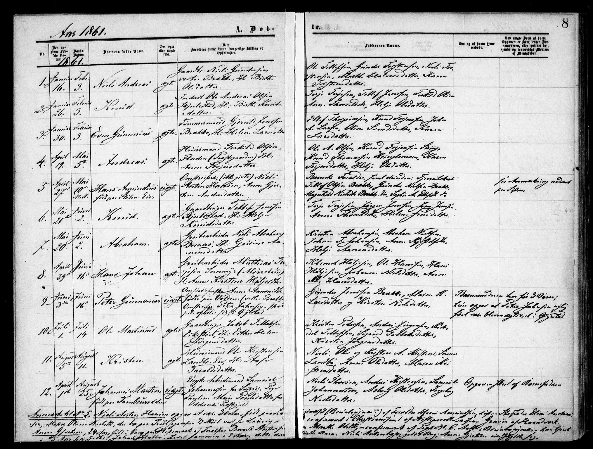 Austre Moland sokneprestkontor, SAK/1111-0001/F/Fa/Faa/L0008: Parish register (official) no. A 8, 1858-1868, p. 8