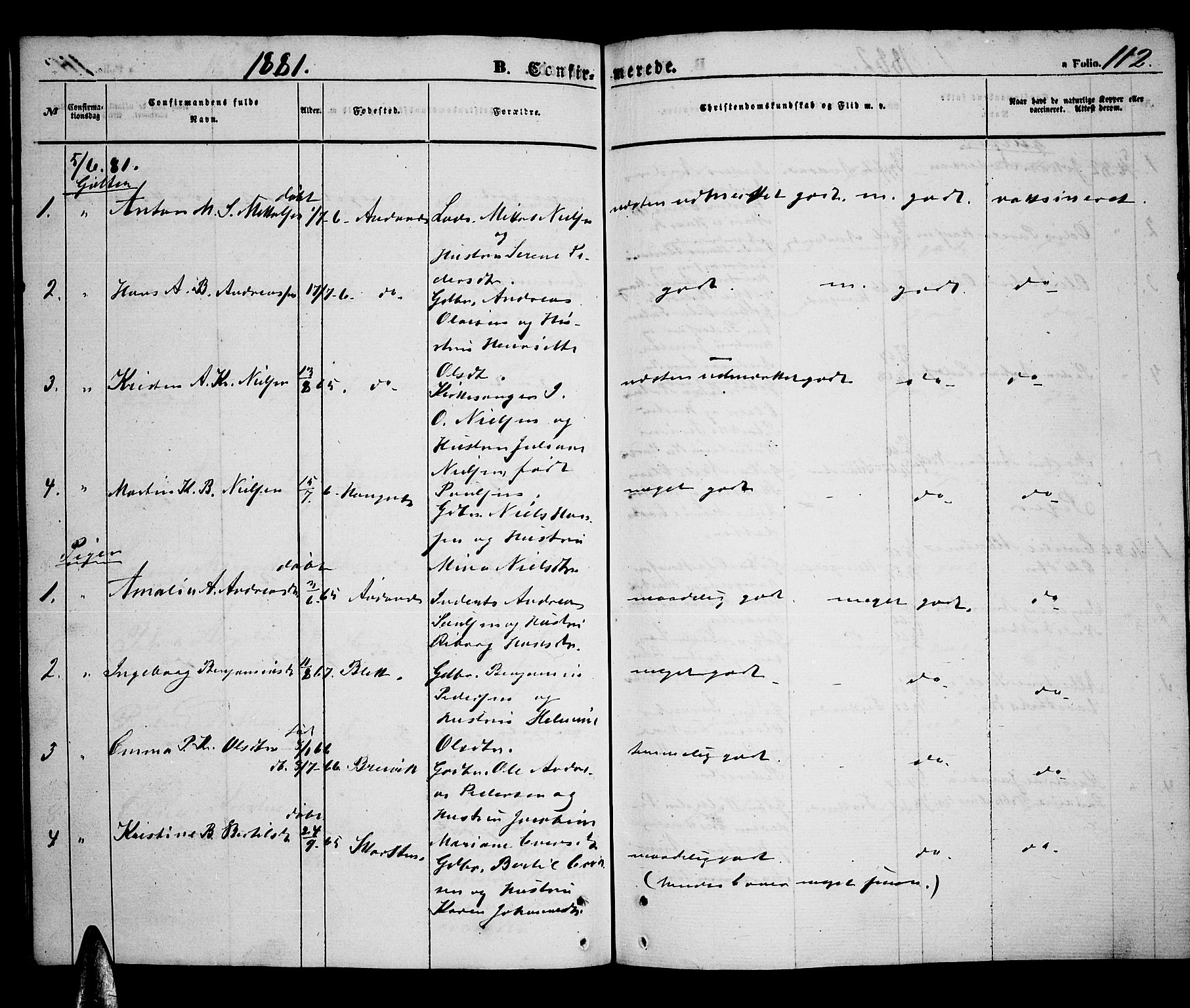 Ministerialprotokoller, klokkerbøker og fødselsregistre - Nordland, AV/SAT-A-1459/899/L1447: Parish register (copy) no. 899C02, 1855-1886, p. 112