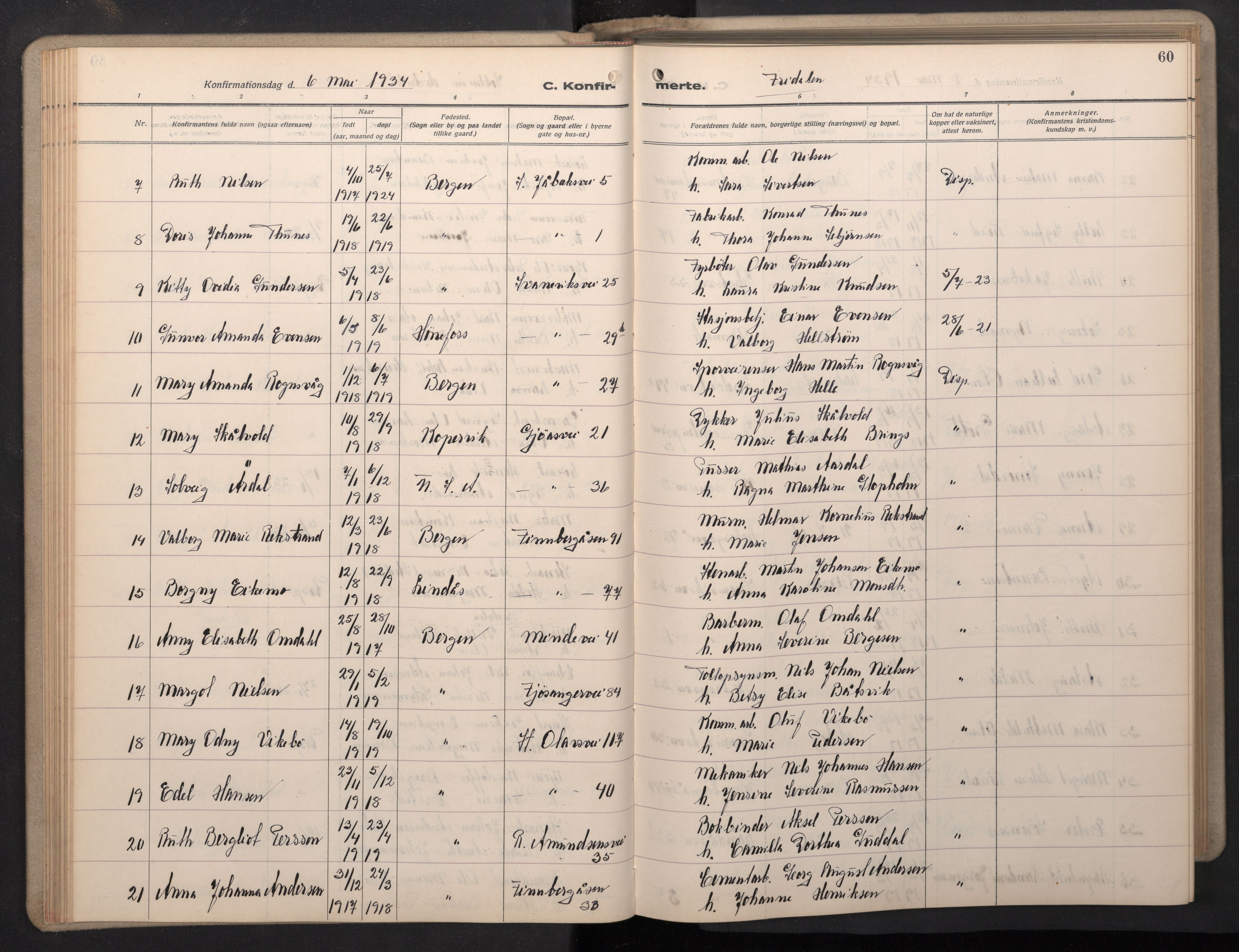 Årstad Sokneprestembete, AV/SAB-A-79301/H/Hab/L0015: Parish register (copy) no. B 5, 1932-1945, p. 59b-60a