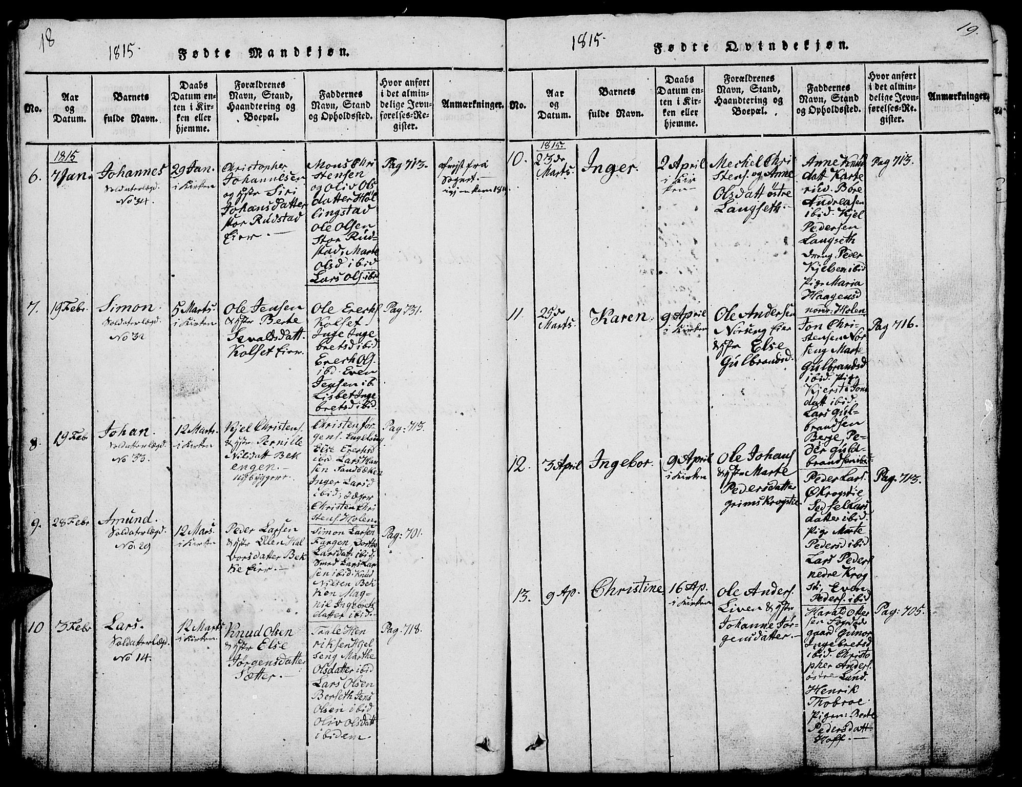 Løten prestekontor, AV/SAH-PREST-022/L/La/L0001: Parish register (copy) no. 1, 1812-1832, p. 18-19