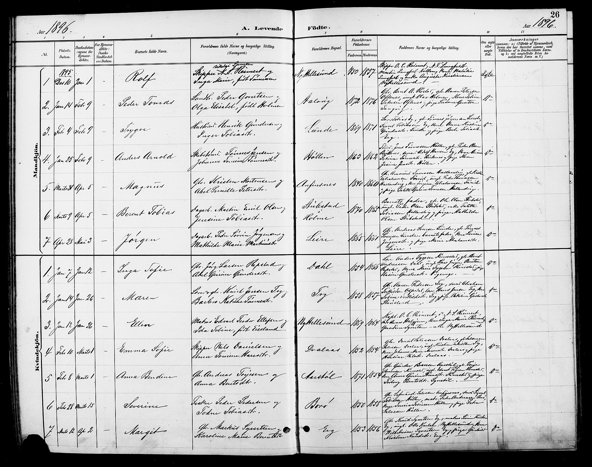 Søgne sokneprestkontor, SAK/1111-0037/F/Fb/Fbb/L0006: Parish register (copy) no. B 6, 1892-1911, p. 26