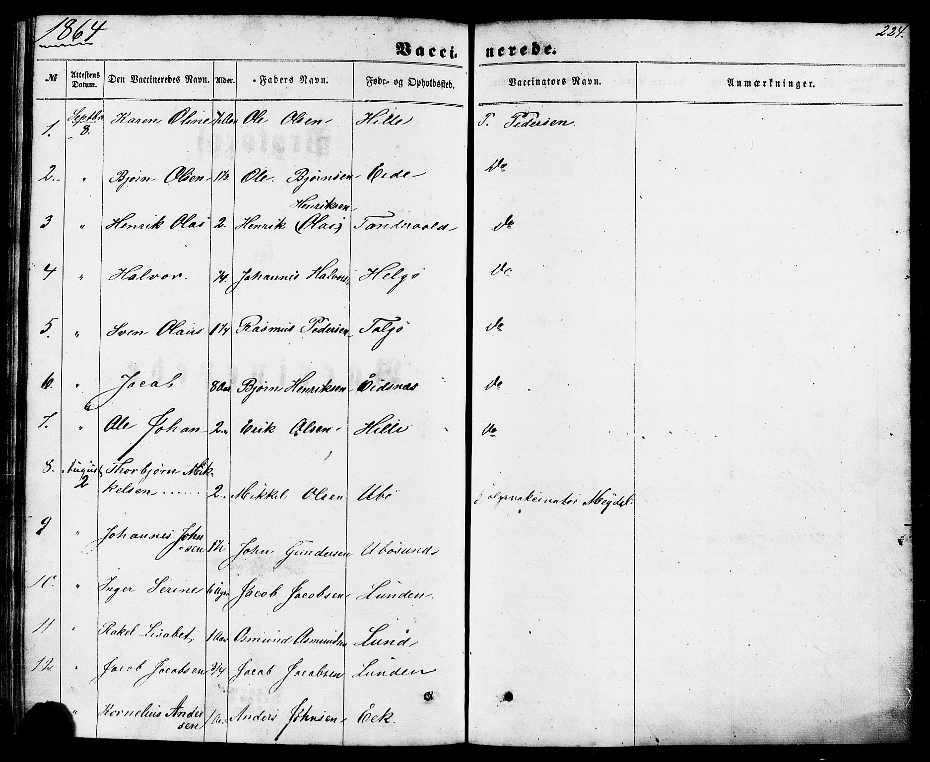 Nedstrand sokneprestkontor, SAST/A-101841/01/IV: Parish register (official) no. A 10, 1861-1887, p. 224