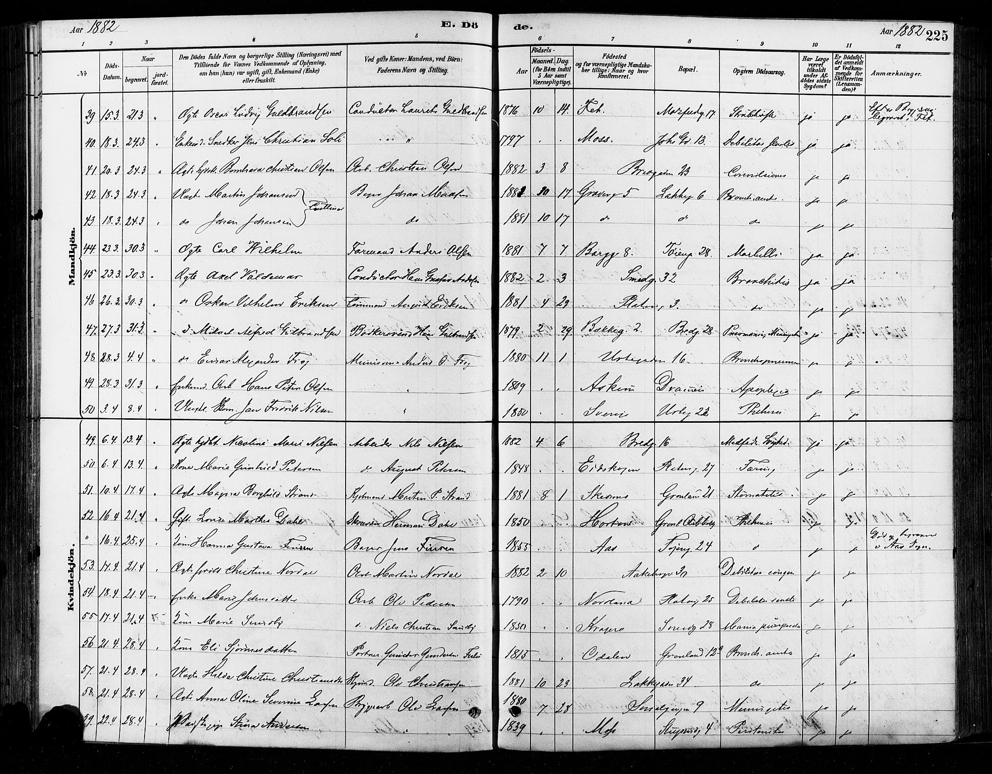 Grønland prestekontor Kirkebøker, AV/SAO-A-10848/F/Fa/L0008: Parish register (official) no. 8, 1881-1893, p. 225