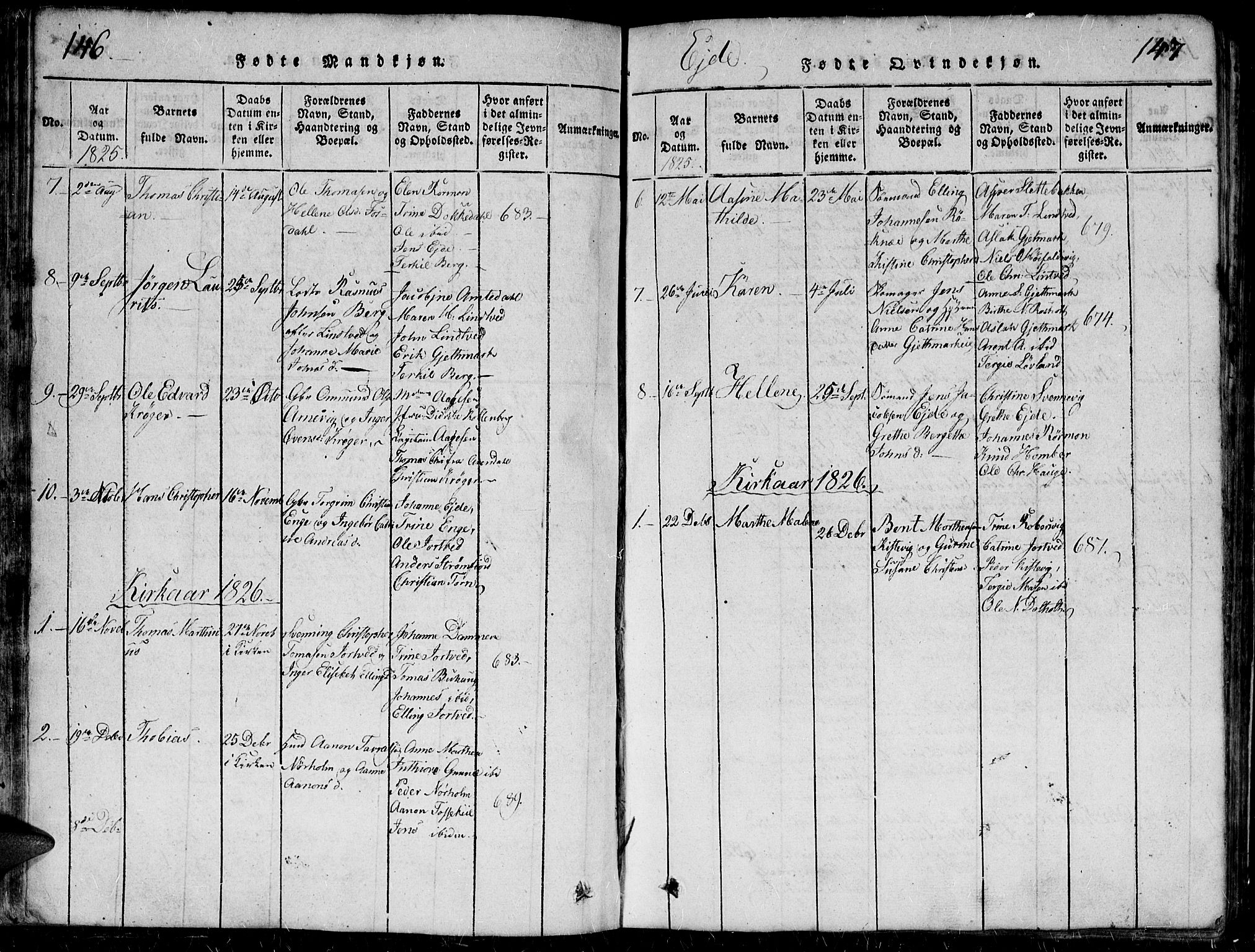 Hommedal sokneprestkontor, AV/SAK-1111-0023/F/Fb/Fbb/L0003: Parish register (copy) no. B 3 /2, 1816-1850, p. 146-147