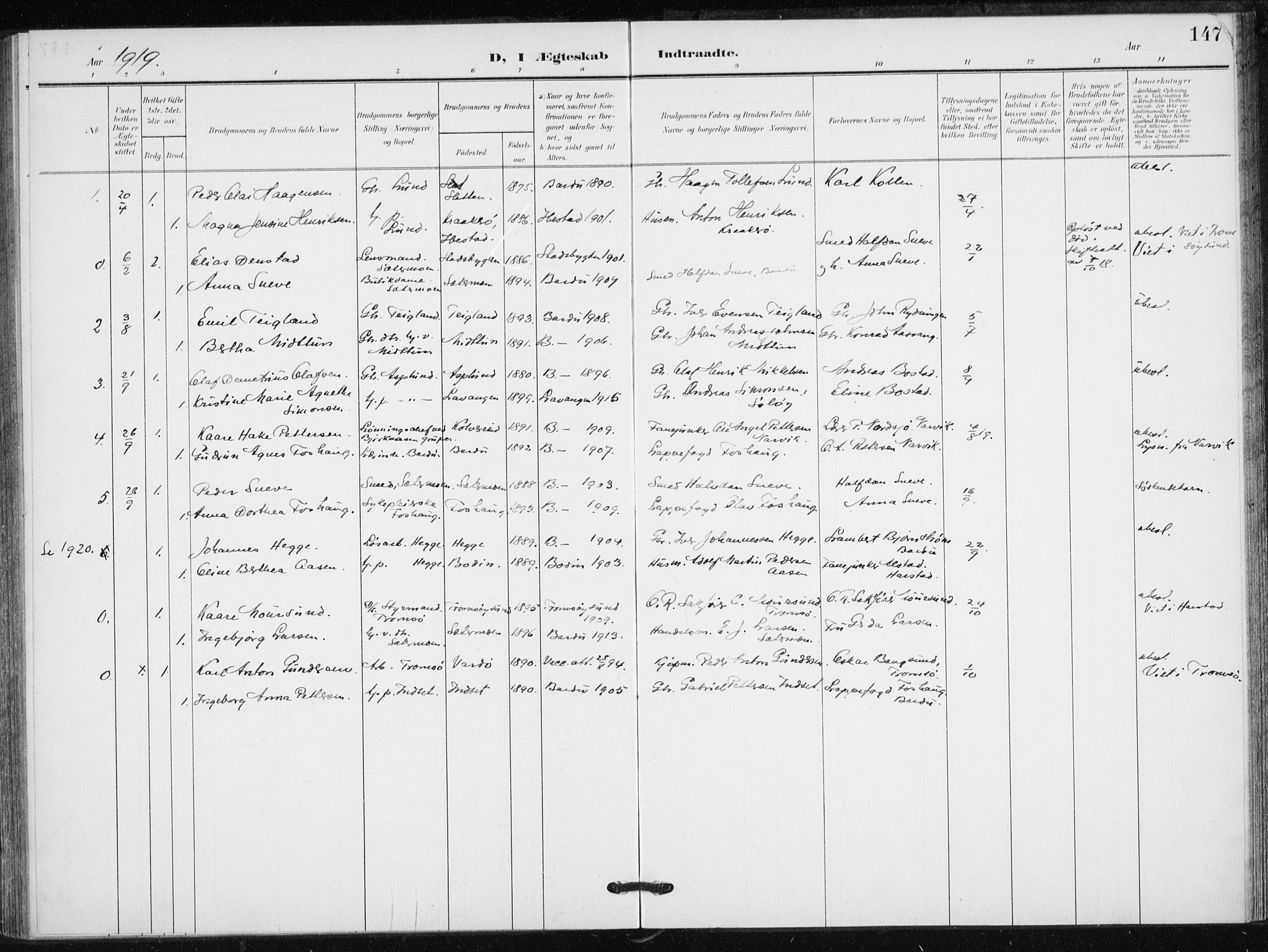 Målselv sokneprestembete, SATØ/S-1311/G/Ga/Gaa/L0013kirke: Parish register (official) no. 13, 1903-1919, p. 147