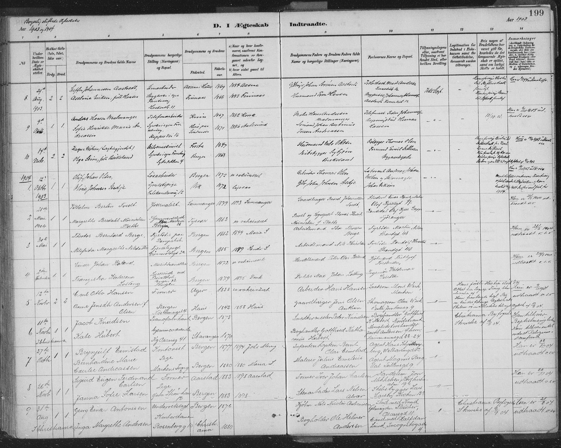Domkirken sokneprestembete, SAB/A-74801/H/Hab/L0032: Parish register (copy) no. D 4, 1880-1907, p. 199