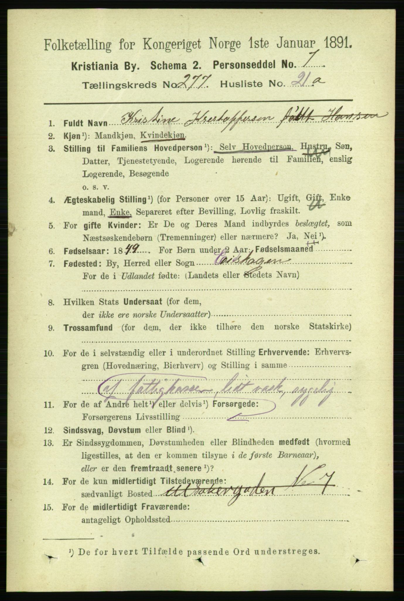 RA, 1891 census for 0301 Kristiania, 1891, p. 168540