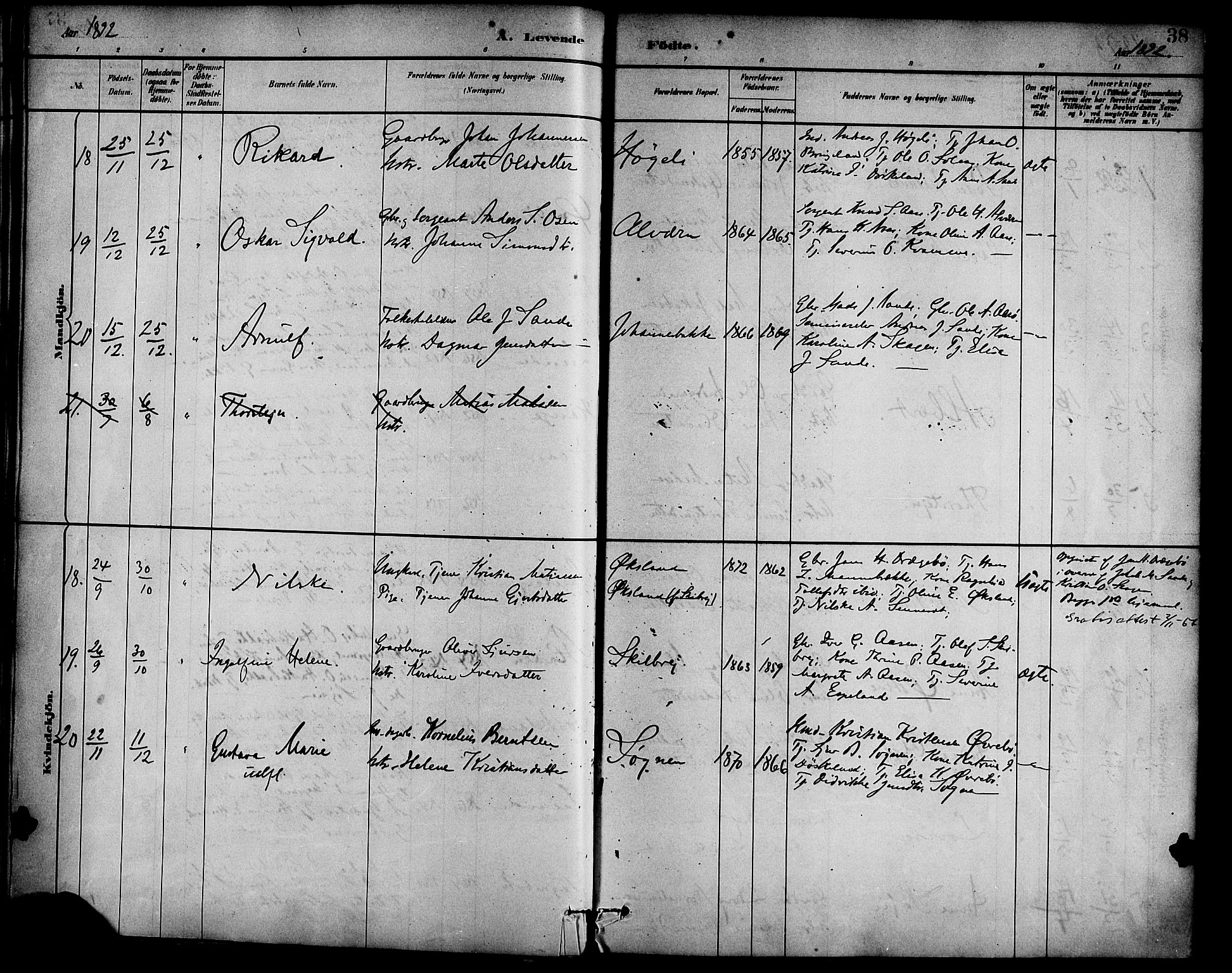 Gaular sokneprestembete, SAB/A-80001/H/Haa: Parish register (official) no. B 1, 1882-1897, p. 38