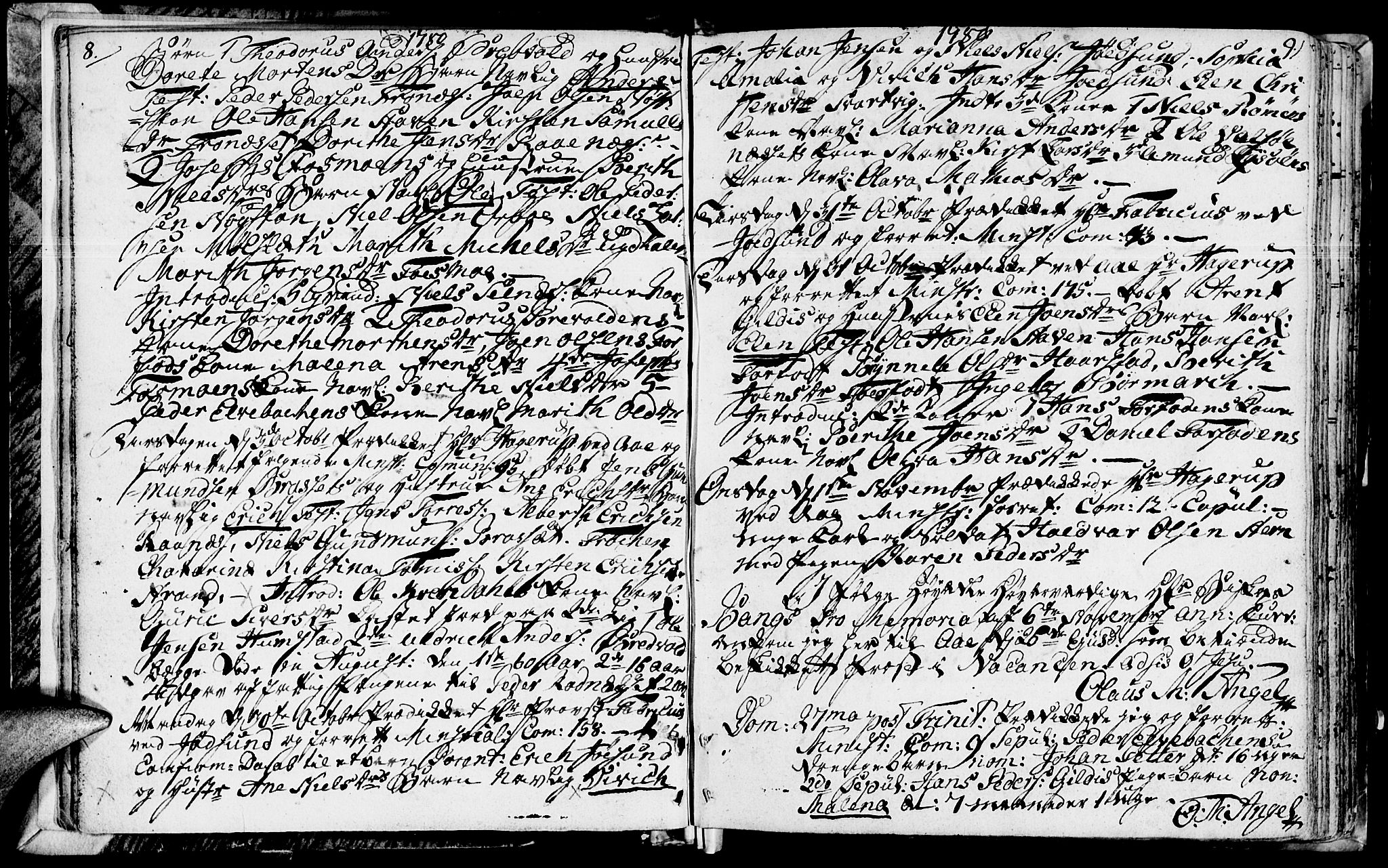 Ministerialprotokoller, klokkerbøker og fødselsregistre - Sør-Trøndelag, SAT/A-1456/655/L0673: Parish register (official) no. 655A02, 1780-1801, p. 8-9