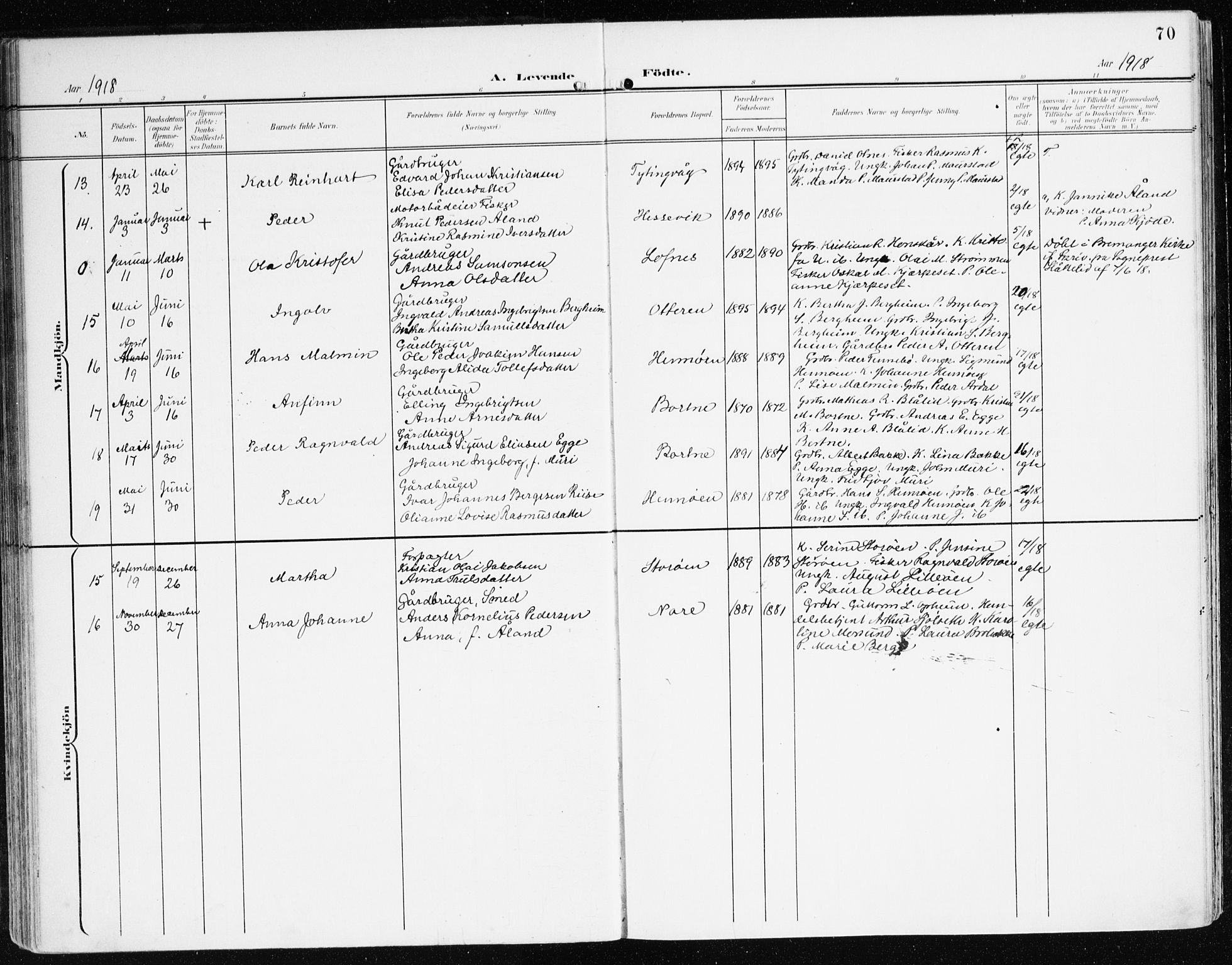 Davik sokneprestembete, AV/SAB-A-79701/H/Haa/Haad/L0002: Parish register (official) no. D 2, 1901-1930, p. 70