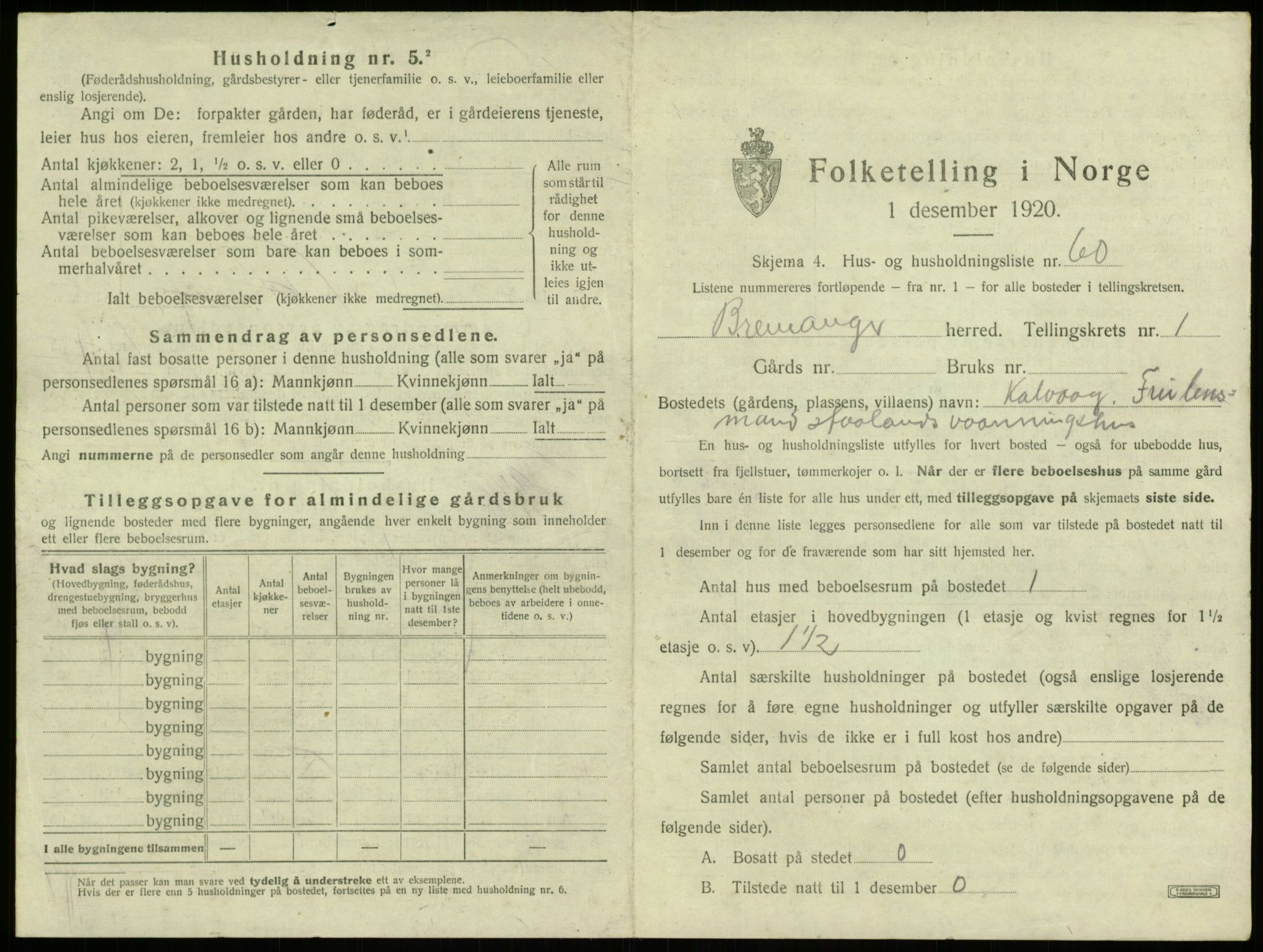 SAB, 1920 census for Bremanger, 1920, p. 171