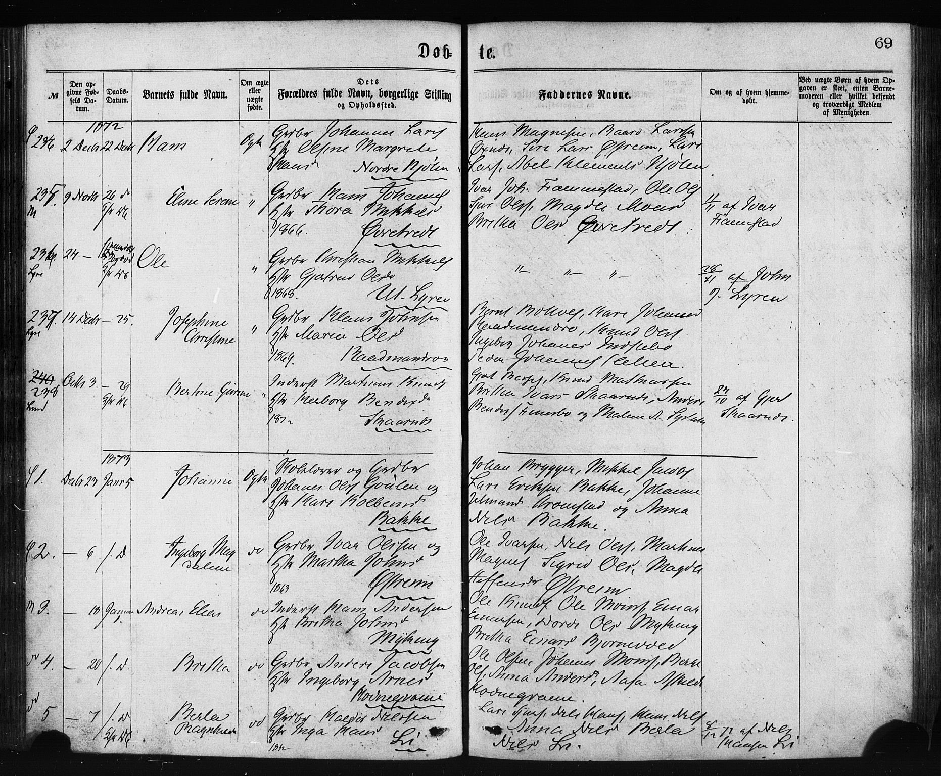 Lindås Sokneprestembete, SAB/A-76701/H/Haa: Parish register (official) no. A 18, 1869-1885, p. 69