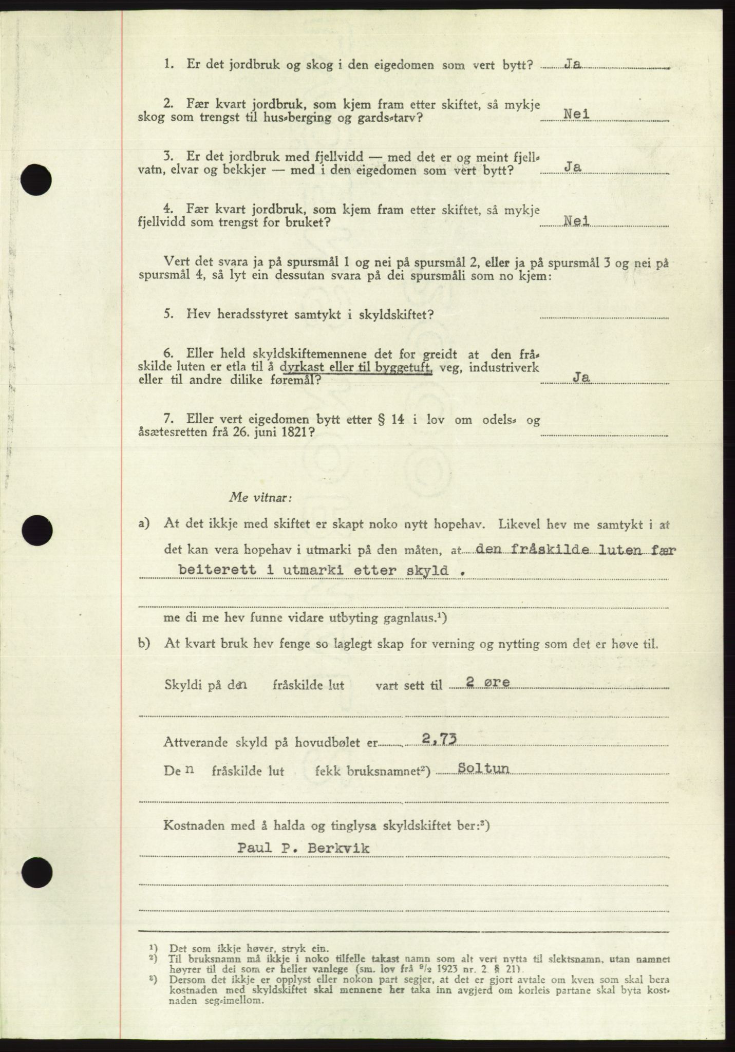 Søre Sunnmøre sorenskriveri, AV/SAT-A-4122/1/2/2C/L0085: Mortgage book no. 11A, 1949-1949, Diary no: : 1373/1949