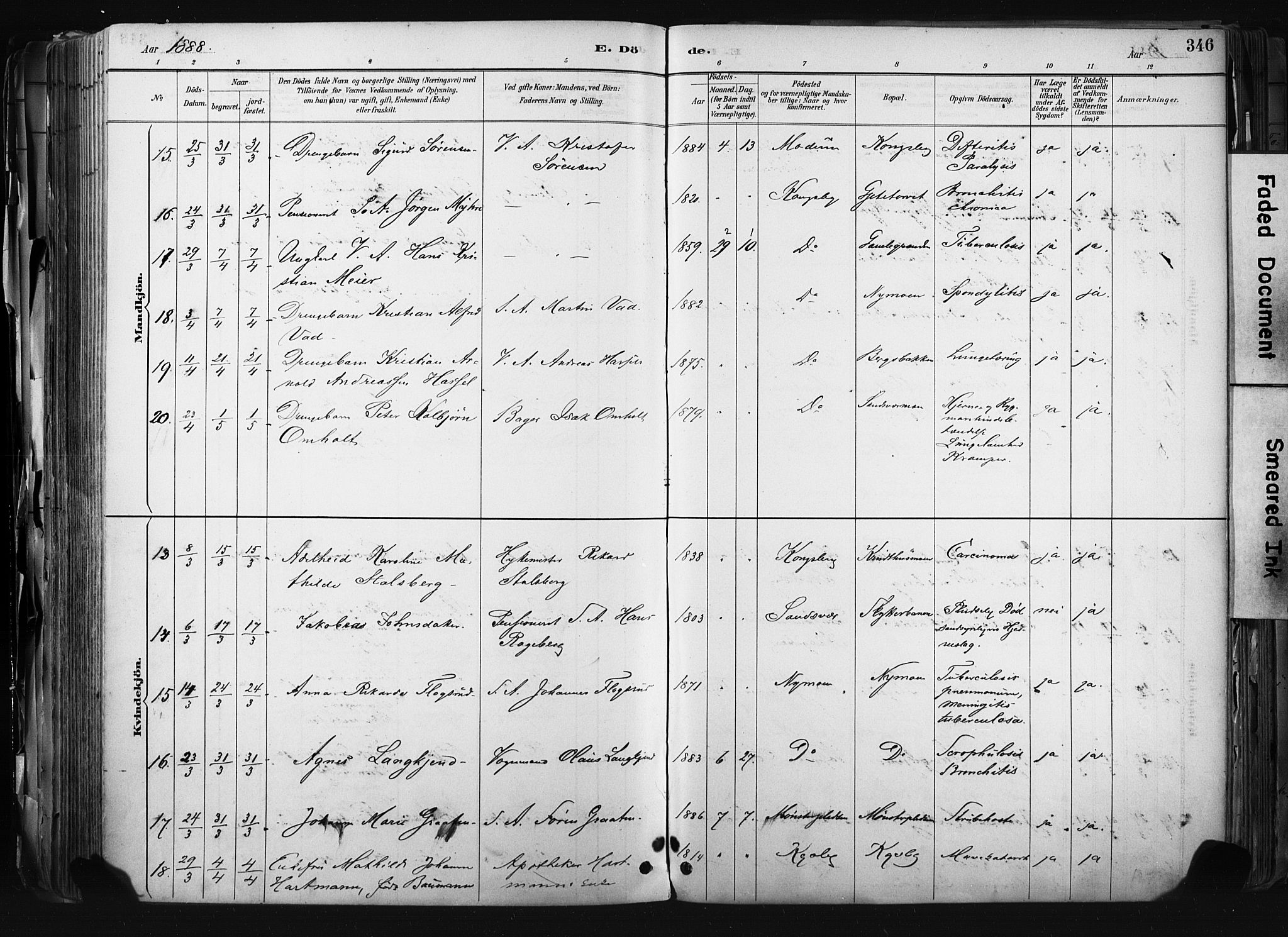 Kongsberg kirkebøker, AV/SAKO-A-22/F/Fb/L0002: Parish register (official) no. II 2, 1886-1896, p. 346