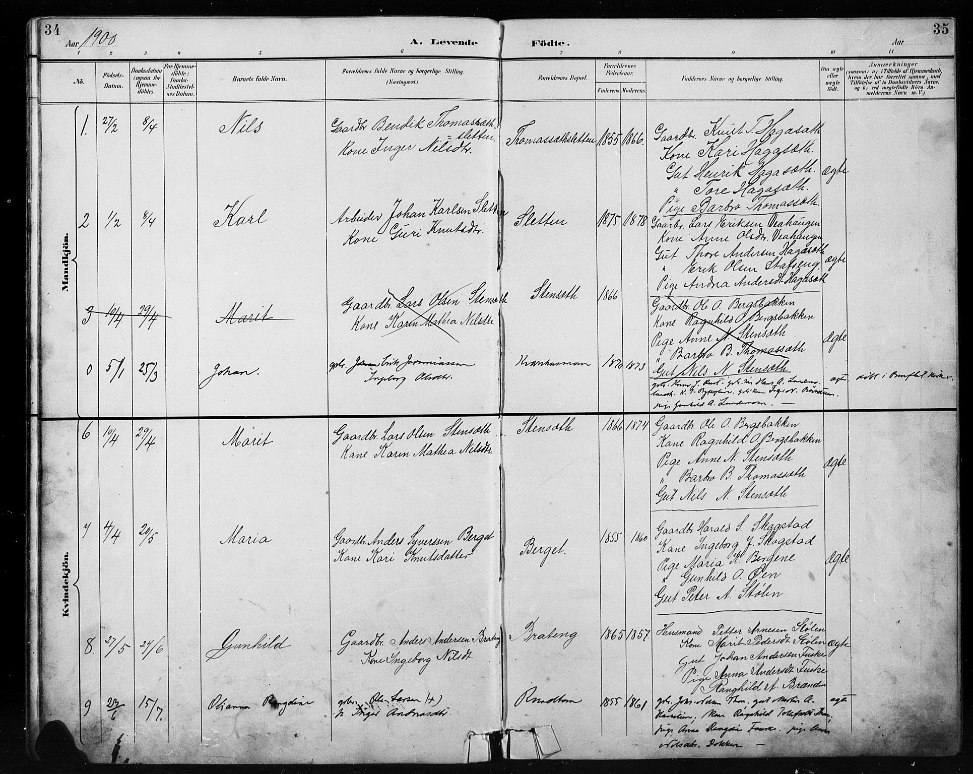 Etnedal prestekontor, AV/SAH-PREST-130/H/Ha/Hab/Habb/L0001: Parish register (copy) no. II 1, 1894-1911, p. 34-35