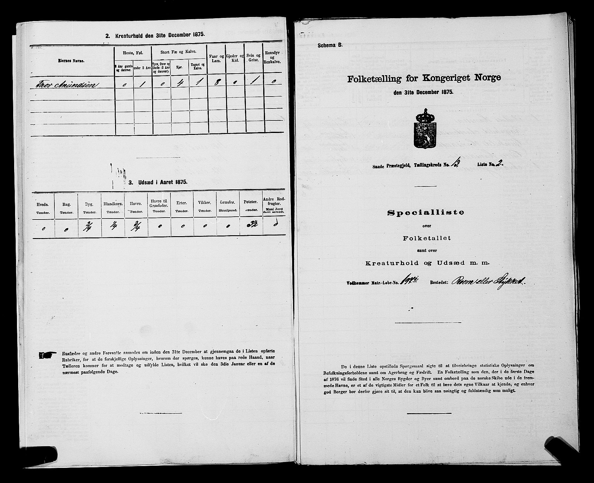 SAKO, 1875 census for 0822P Sauherad, 1875, p. 1495