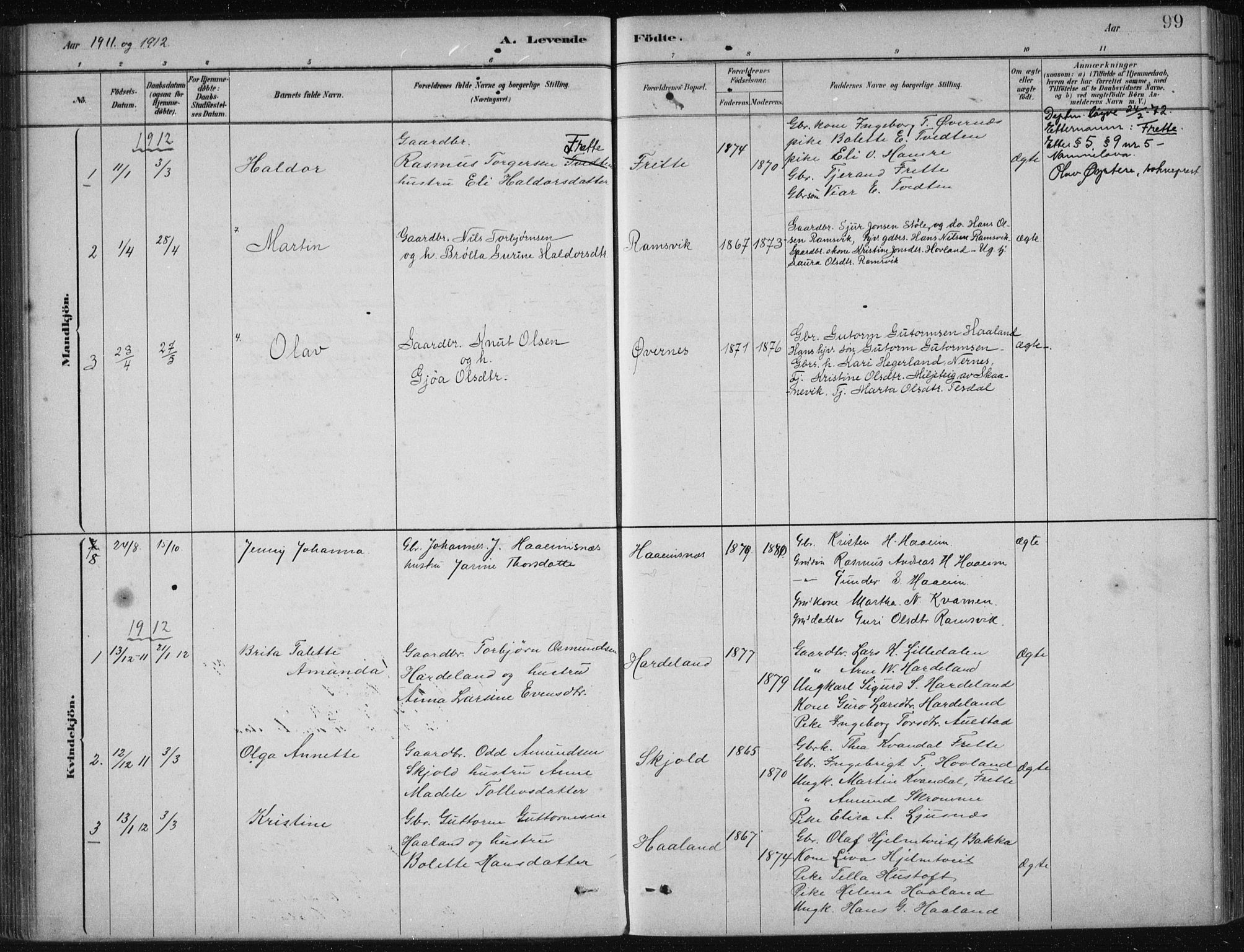 Etne sokneprestembete, AV/SAB-A-75001/H/Haa: Parish register (official) no. D  1, 1879-1919, p. 99