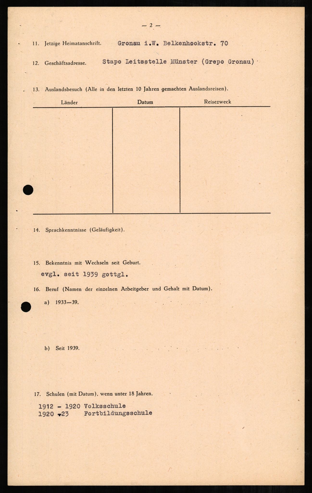 Forsvaret, Forsvarets overkommando II, AV/RA-RAFA-3915/D/Db/L0003: CI Questionaires. Tyske okkupasjonsstyrker i Norge. Tyskere., 1945-1946, p. 16
