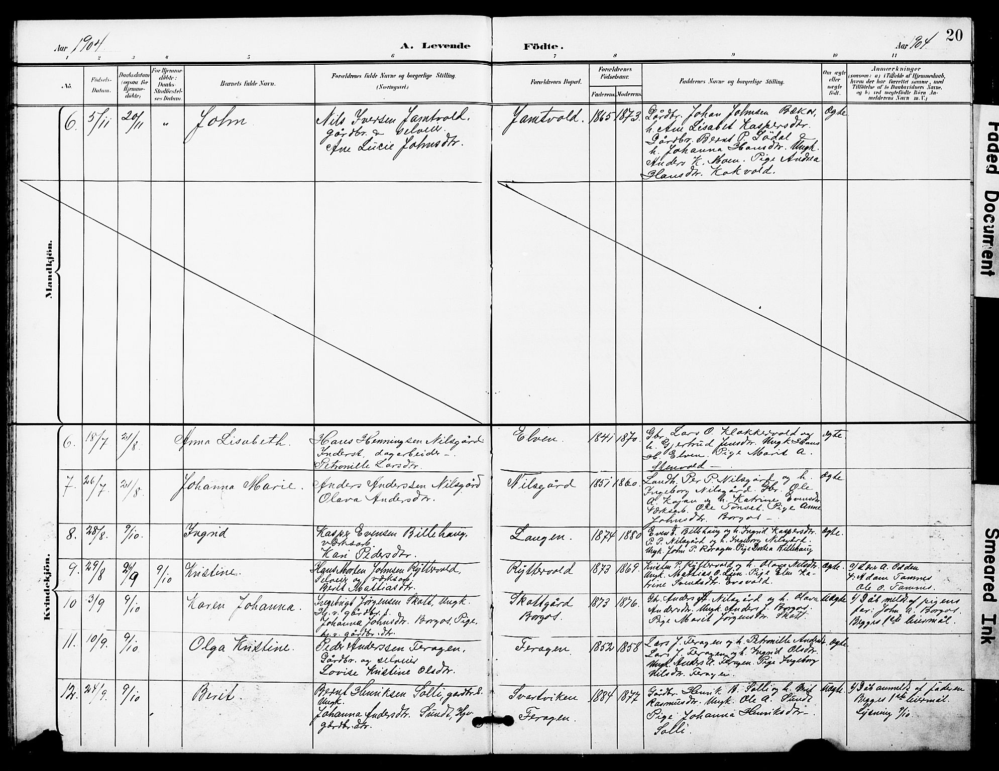 Ministerialprotokoller, klokkerbøker og fødselsregistre - Sør-Trøndelag, SAT/A-1456/683/L0950: Parish register (copy) no. 683C02, 1897-1918, p. 20