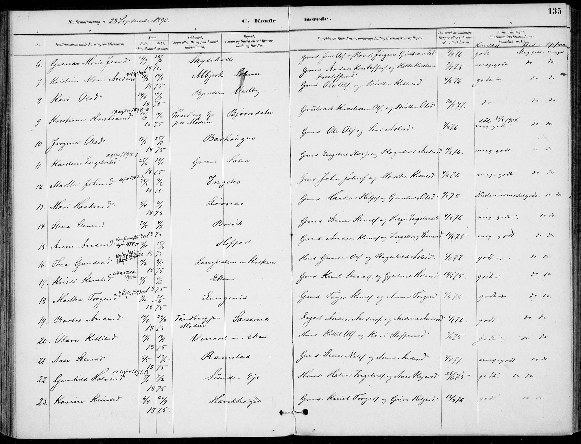 Sigdal kirkebøker, AV/SAKO-A-245/F/Fb/L0001: Parish register (official) no. II 1, 1888-1900, p. 135