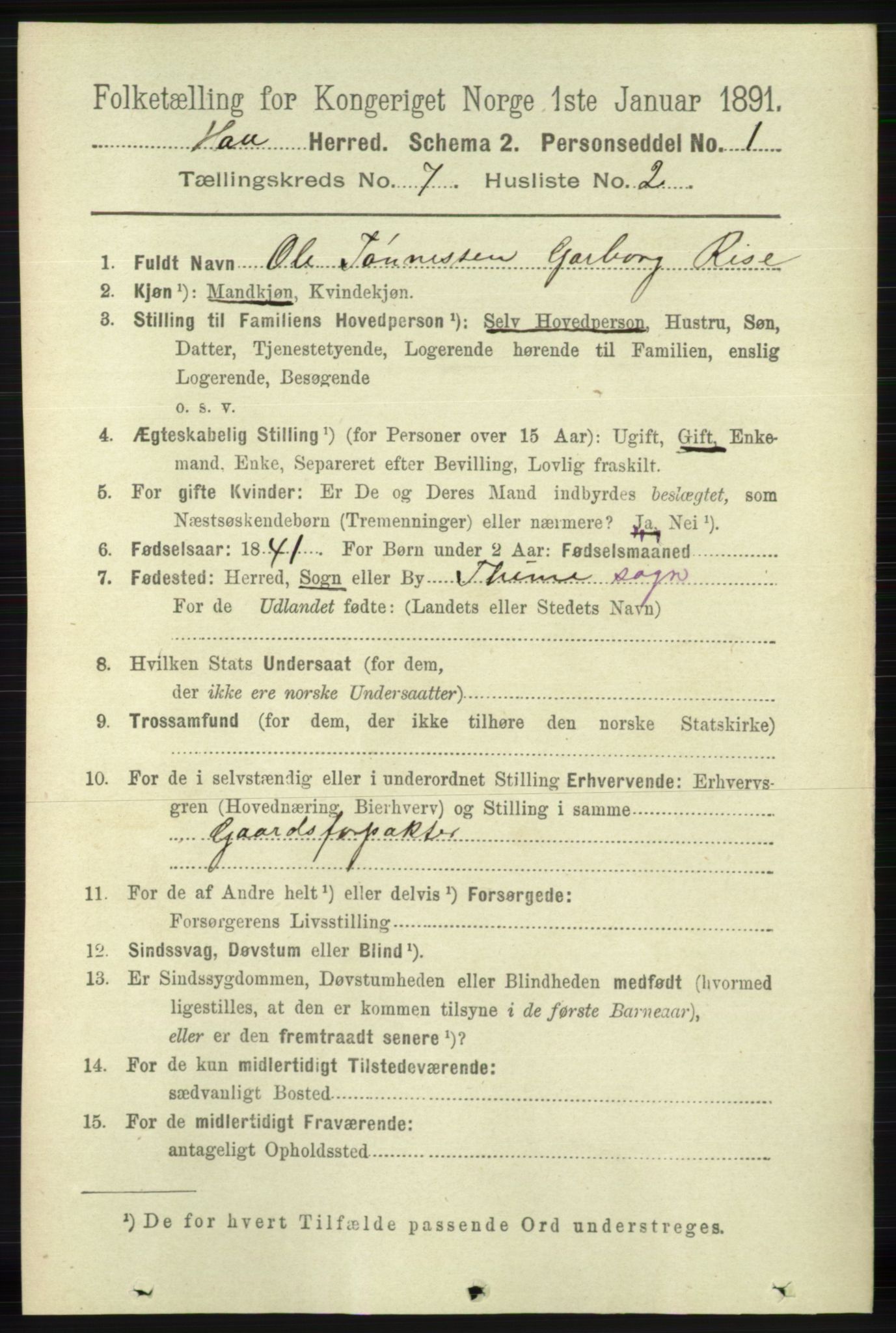 RA, 1891 census for 1119 Hå, 1891, p. 1921