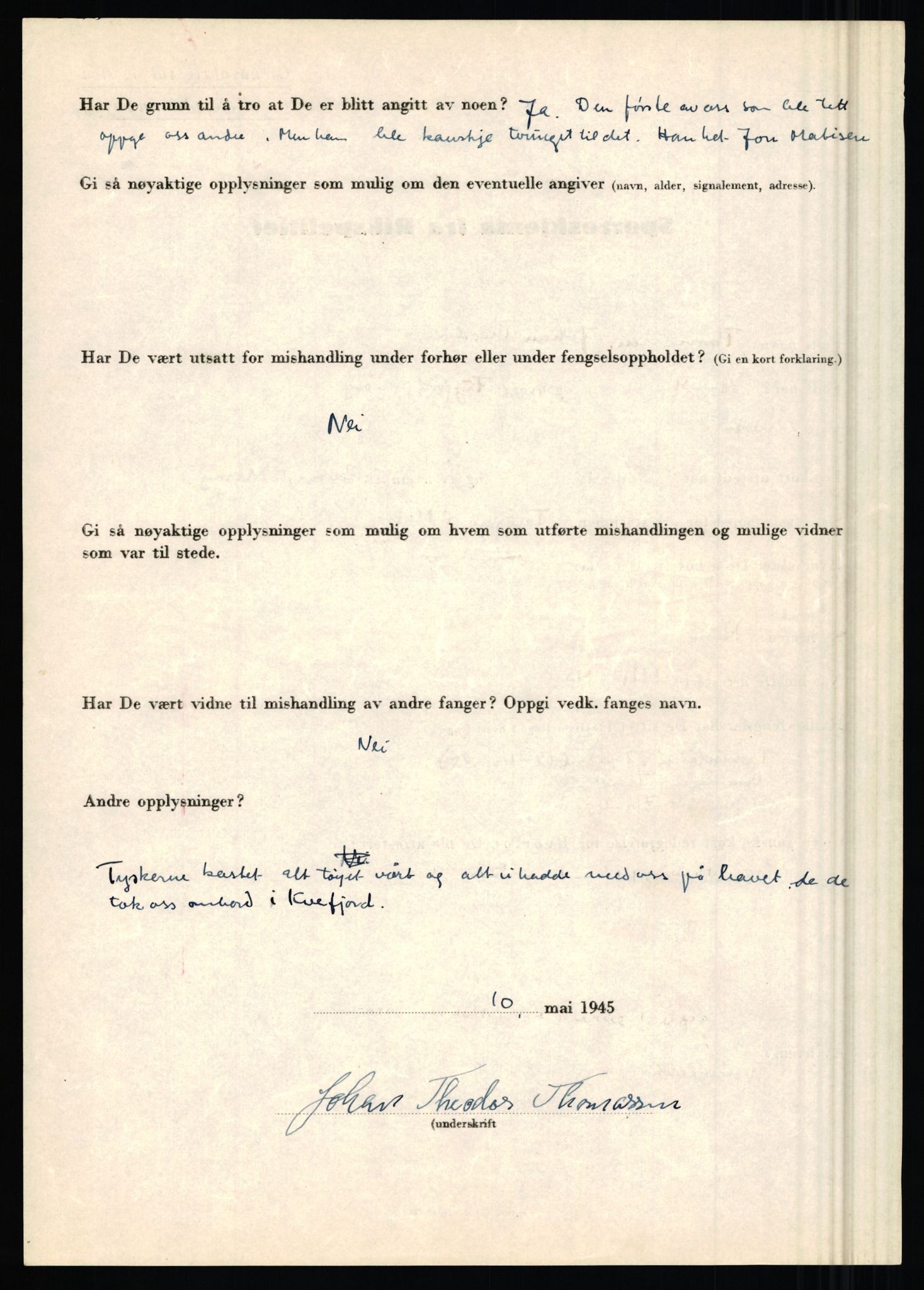 Rikspolitisjefen, AV/RA-S-1560/L/L0017: Tidemann, Hermann G. - Veum, Tjostolv, 1940-1945, p. 126