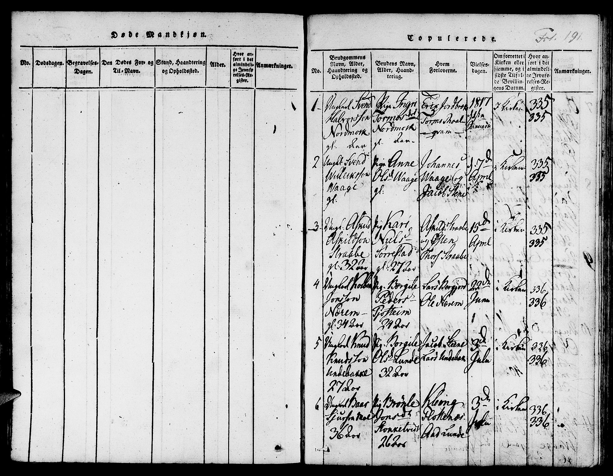 Suldal sokneprestkontor, SAST/A-101845/01/IV/L0006: Parish register (official) no. A 6, 1816-1836, p. 191