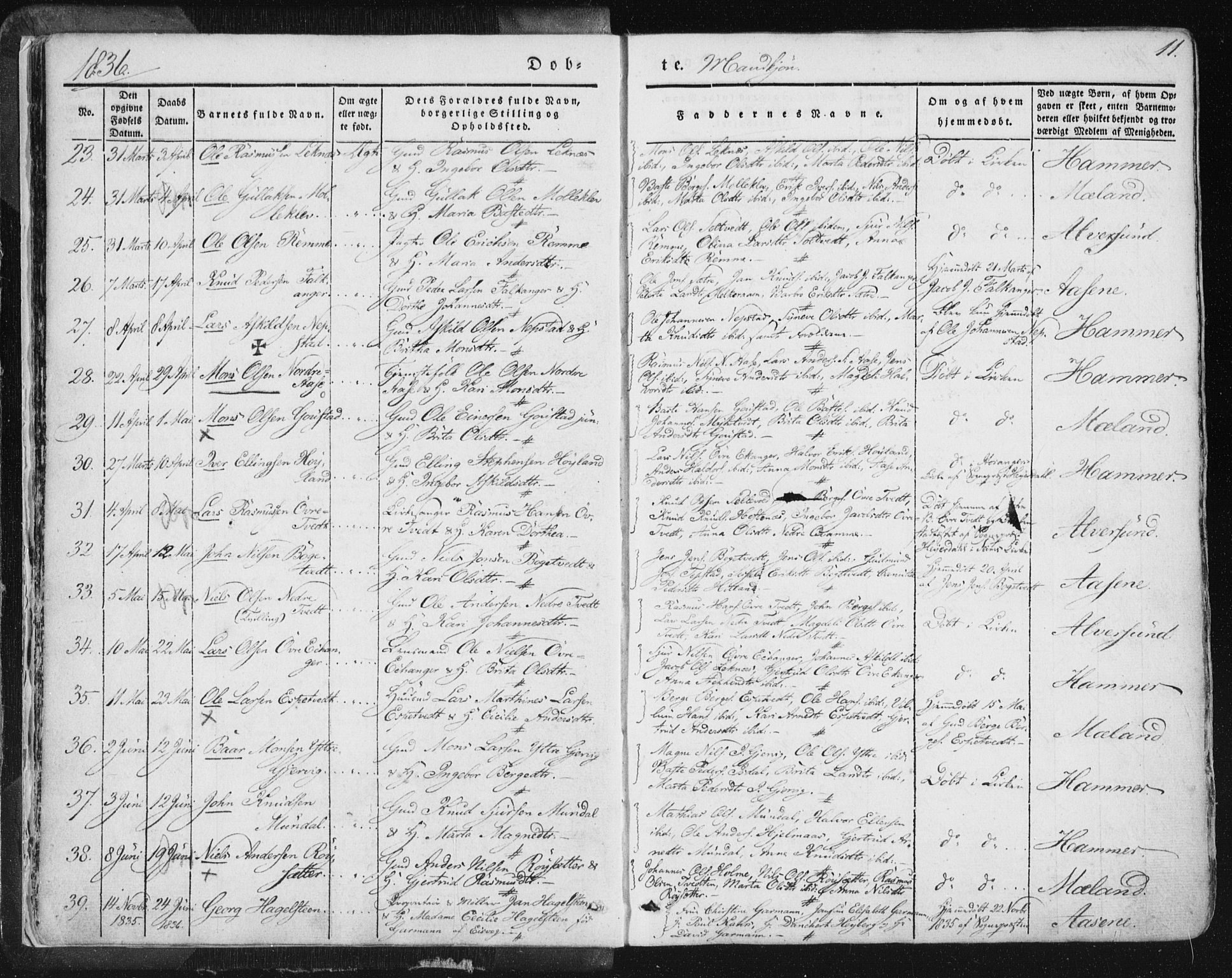 Hamre sokneprestembete, AV/SAB-A-75501/H/Ha/Haa/Haaa/L0012: Parish register (official) no. A 12, 1834-1845, p. 11