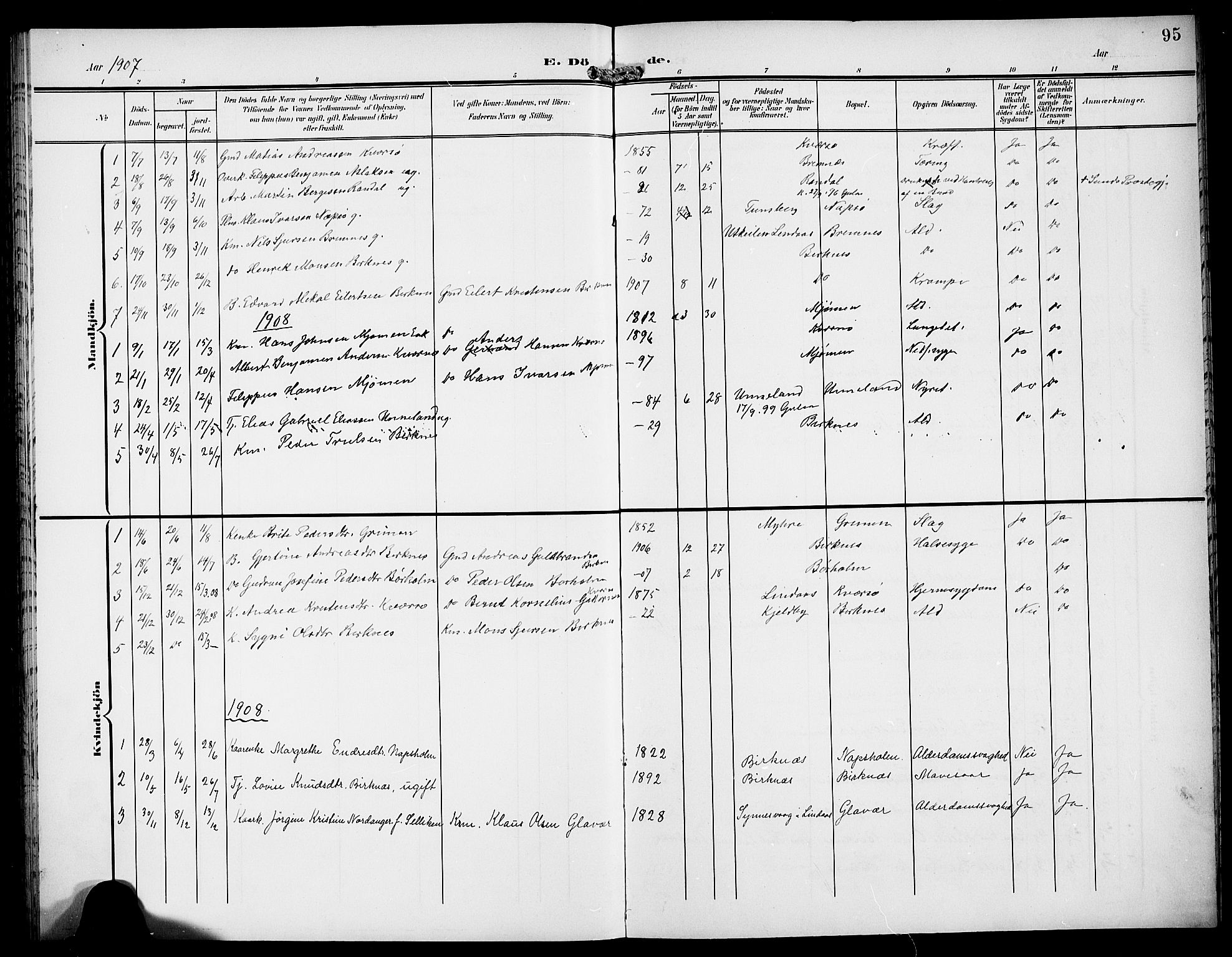 Gulen sokneprestembete, AV/SAB-A-80201/H/Hab/Habd/L0001: Parish register (copy) no. D 1, 1901-1924, p. 95