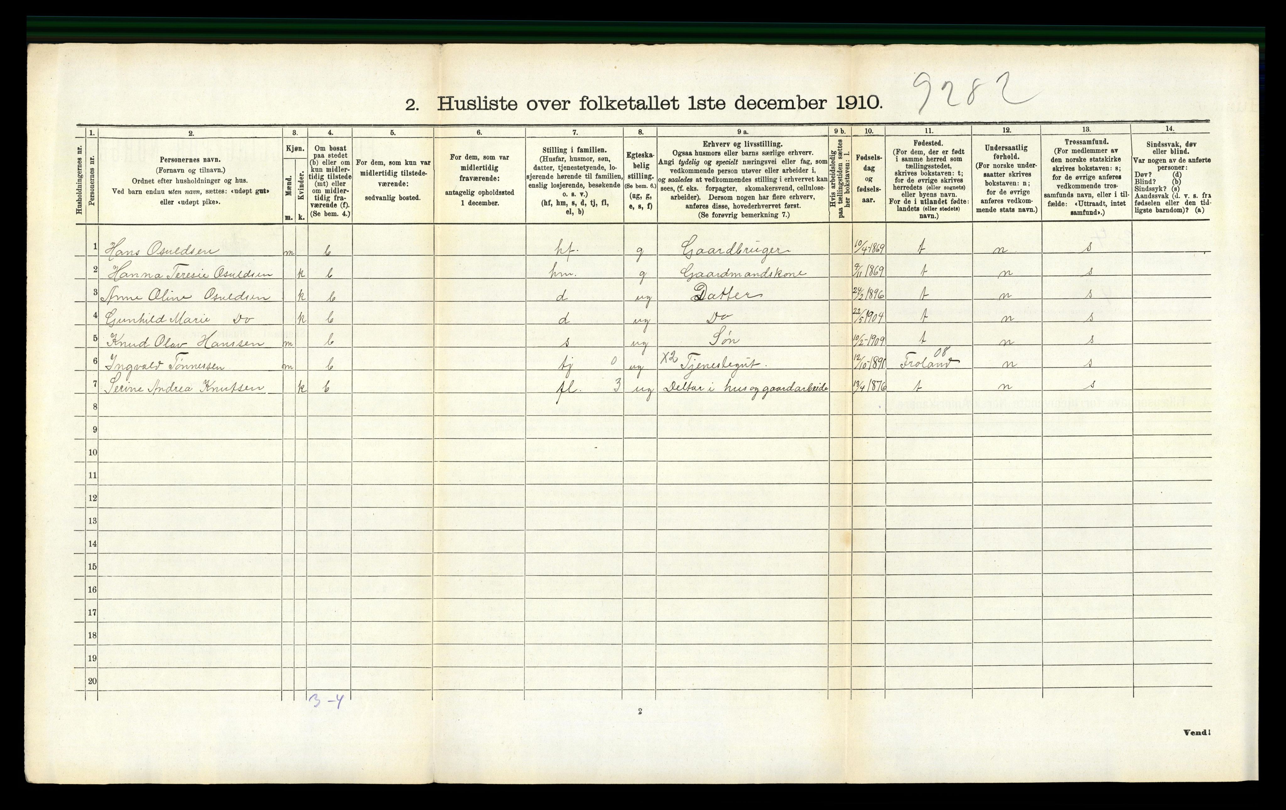 RA, 1910 census for Austre Moland, 1910, p. 295