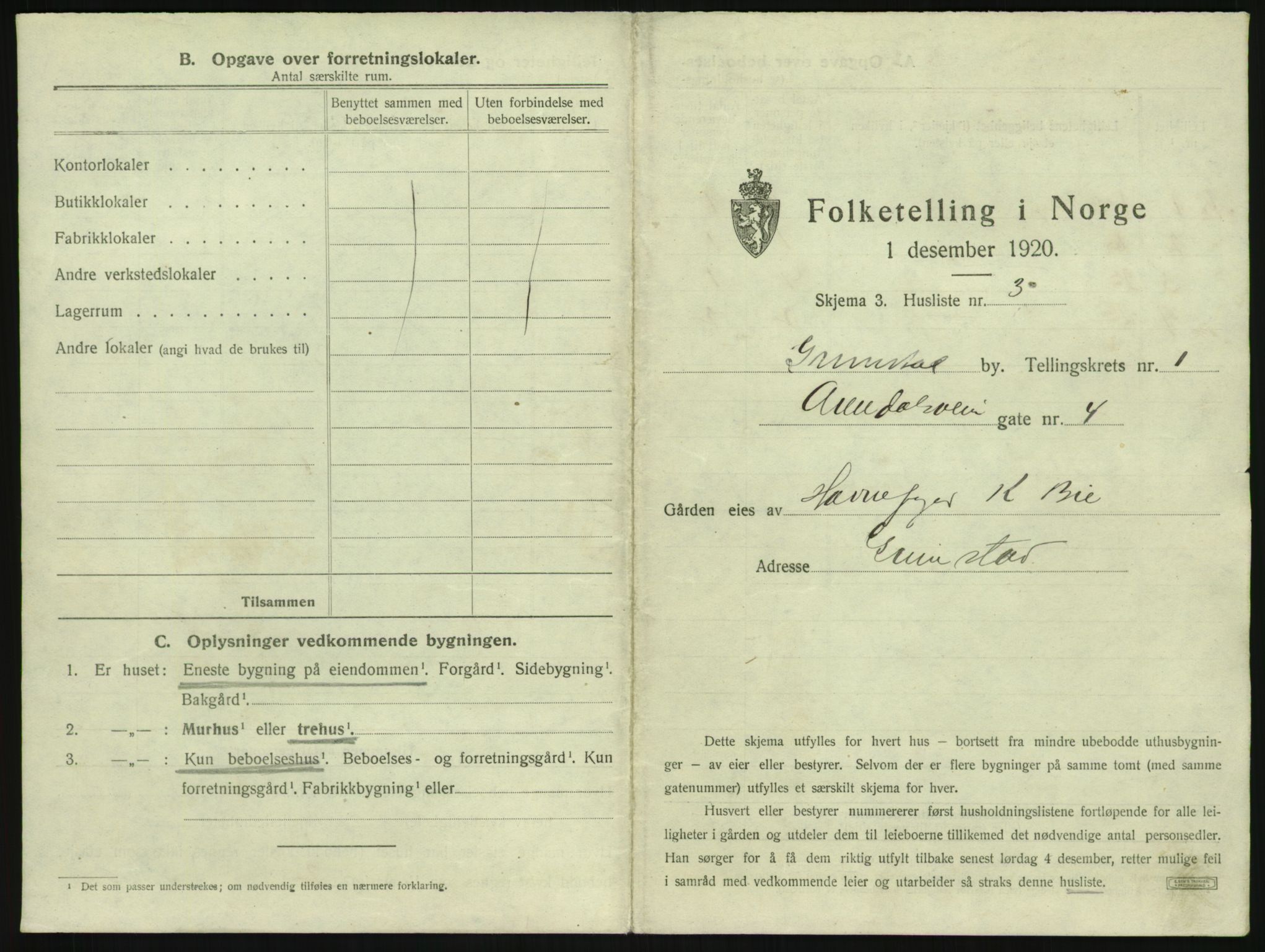 SAK, 1920 census for Grimstad, 1920, p. 29