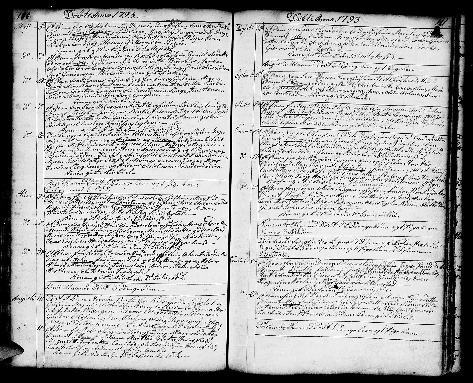 Austre Moland sokneprestkontor, AV/SAK-1111-0001/F/Fa/Faa/L0002: Parish register (official) no. A 2, 1747-1808, p. 110-111