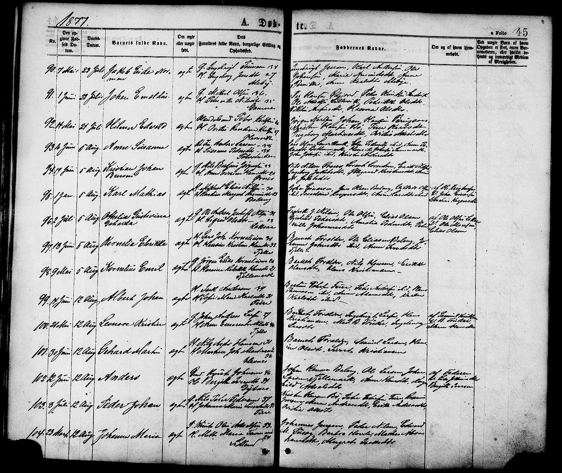 Ministerialprotokoller, klokkerbøker og fødselsregistre - Nordland, SAT/A-1459/863/L0897: Parish register (official) no. 863A09, 1872-1886, p. 45