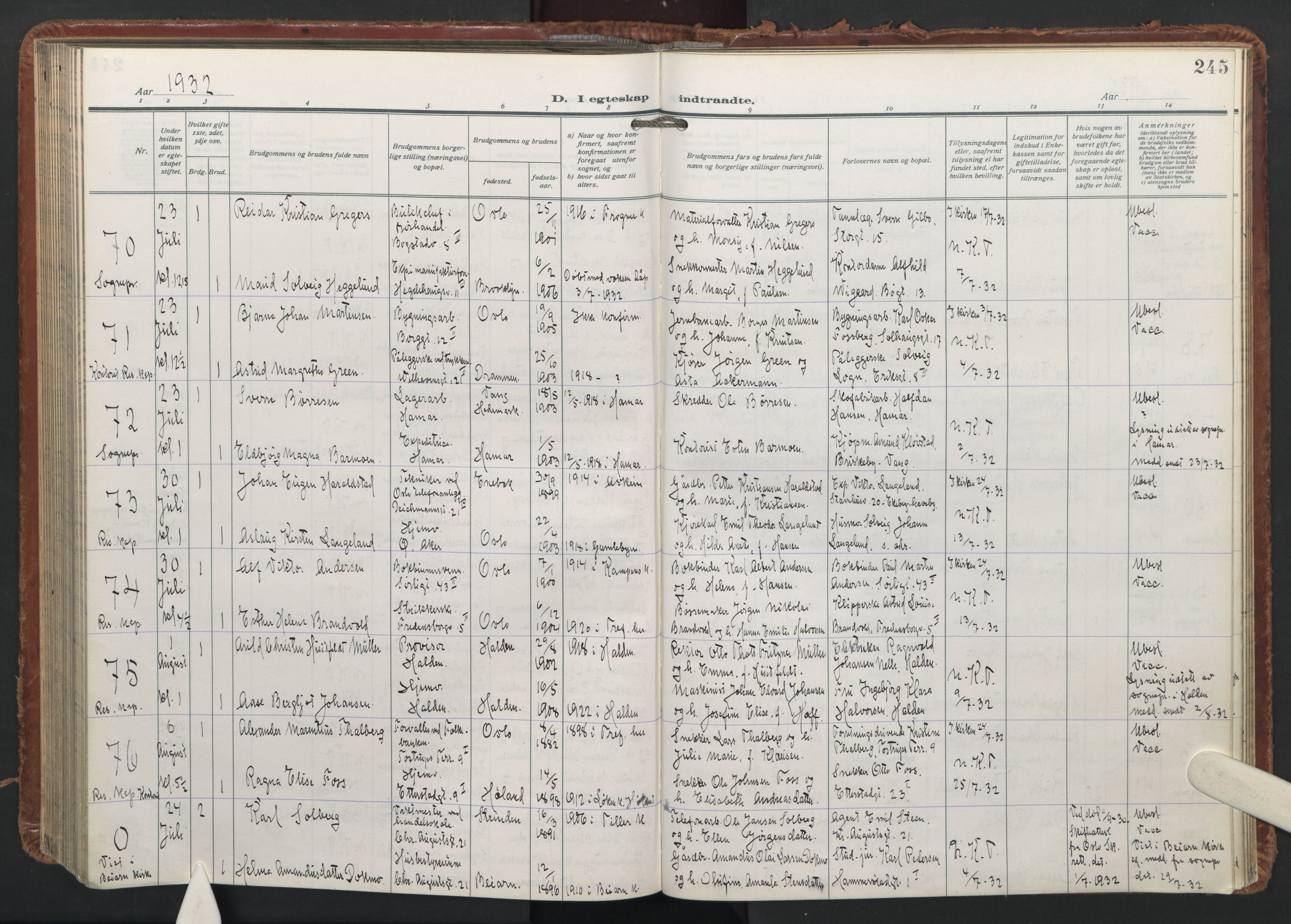 Trefoldighet prestekontor Kirkebøker, AV/SAO-A-10882/F/Fc/L0009: Parish register (official) no. III 9, 1922-1936, p. 245