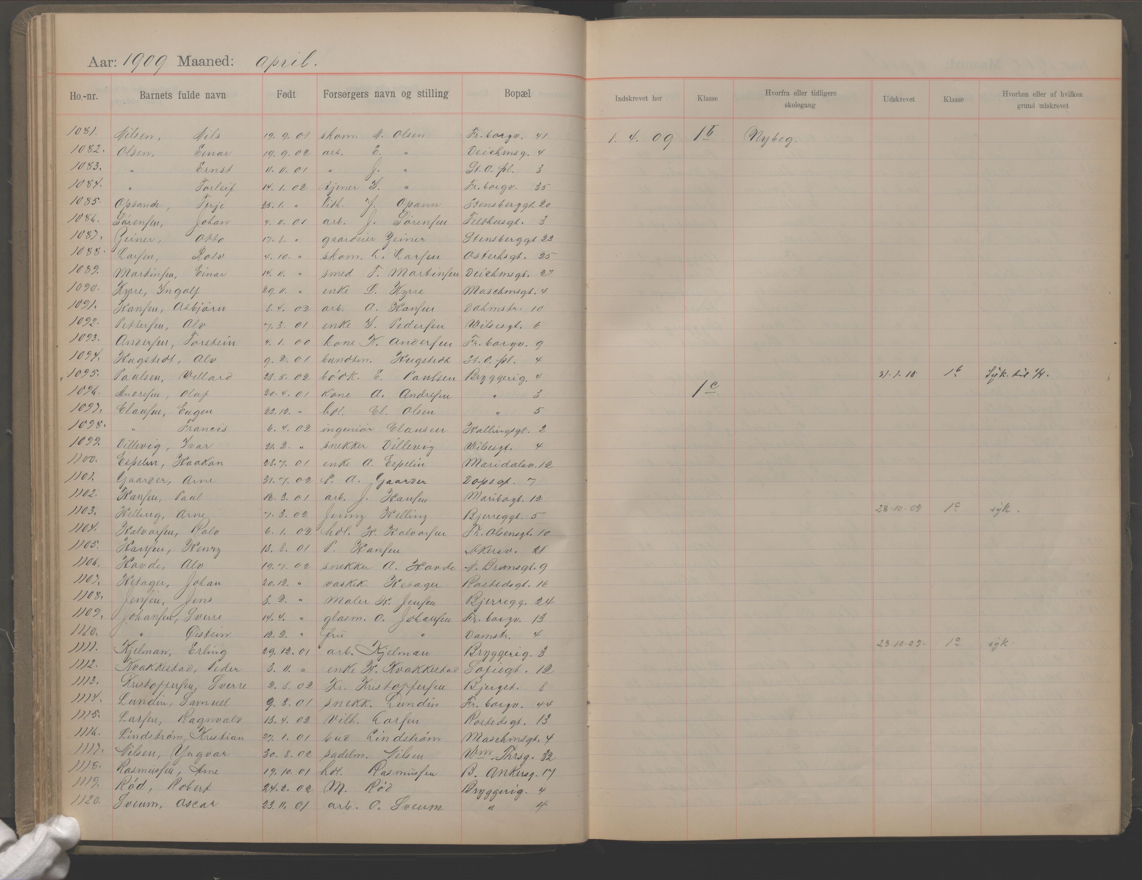 Møllergata skole, OBA/A-20129/F/Fa/L0002: Ut-/innskrivningsprotokoll, 1907-1932, p. 31