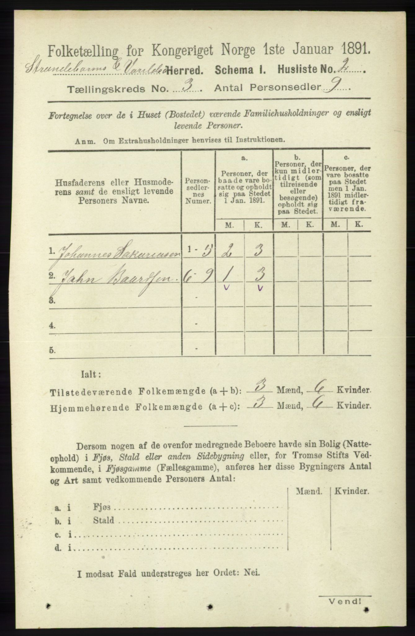 RA, 1891 census for 1226 Strandebarm og Varaldsøy, 1891, p. 1037