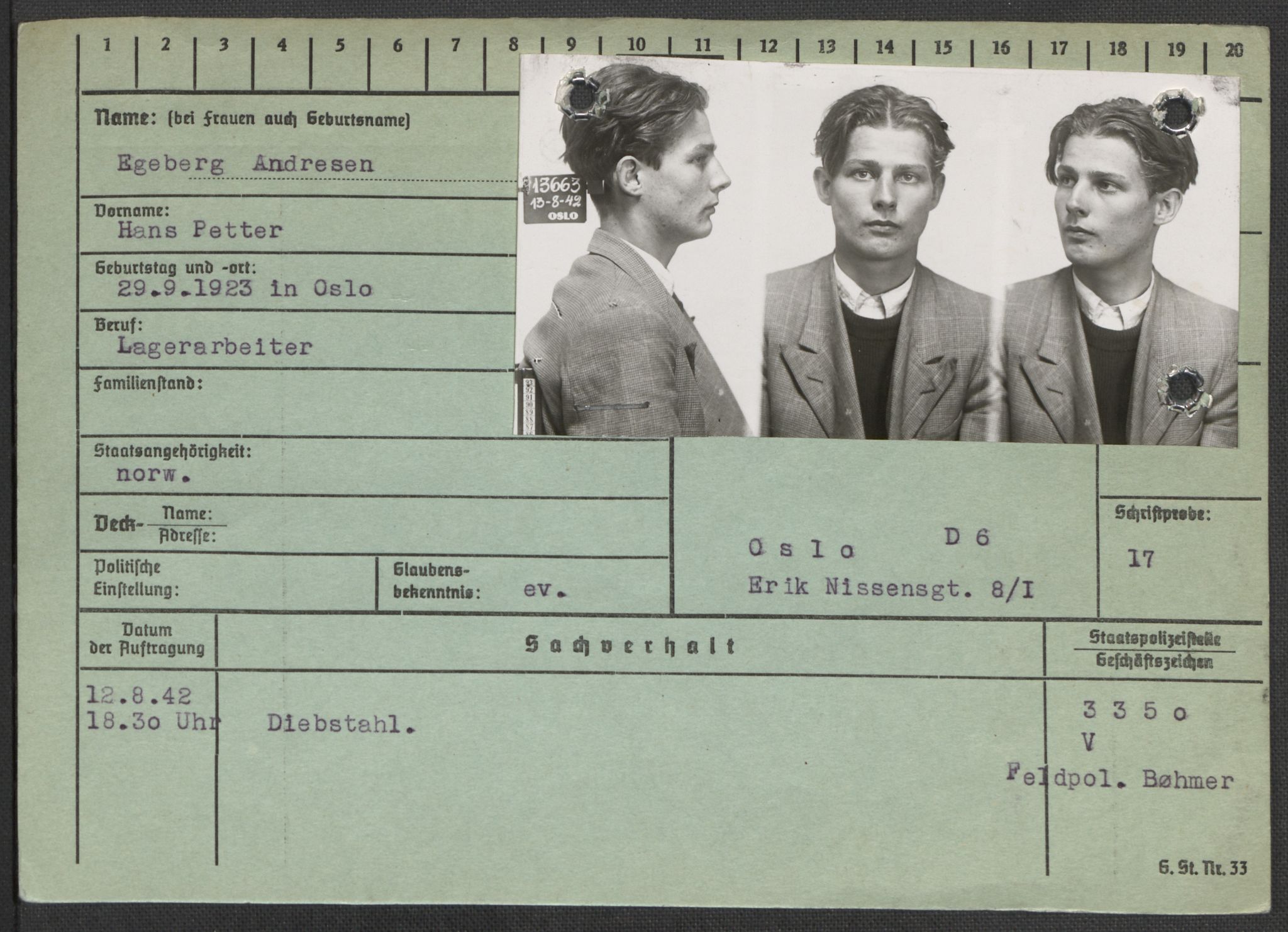 Befehlshaber der Sicherheitspolizei und des SD, RA/RAFA-5969/E/Ea/Eaa/L0002: Register over norske fanger i Møllergata 19: Bj-Eng, 1940-1945, p. 1193