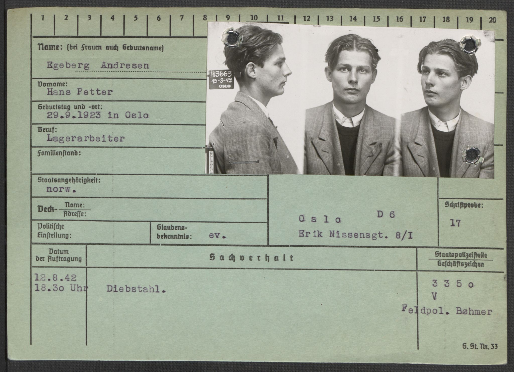 Befehlshaber der Sicherheitspolizei und des SD, AV/RA-RAFA-5969/E/Ea/Eaa/L0002: Register over norske fanger i Møllergata 19: Bj-Eng, 1940-1945, p. 1193