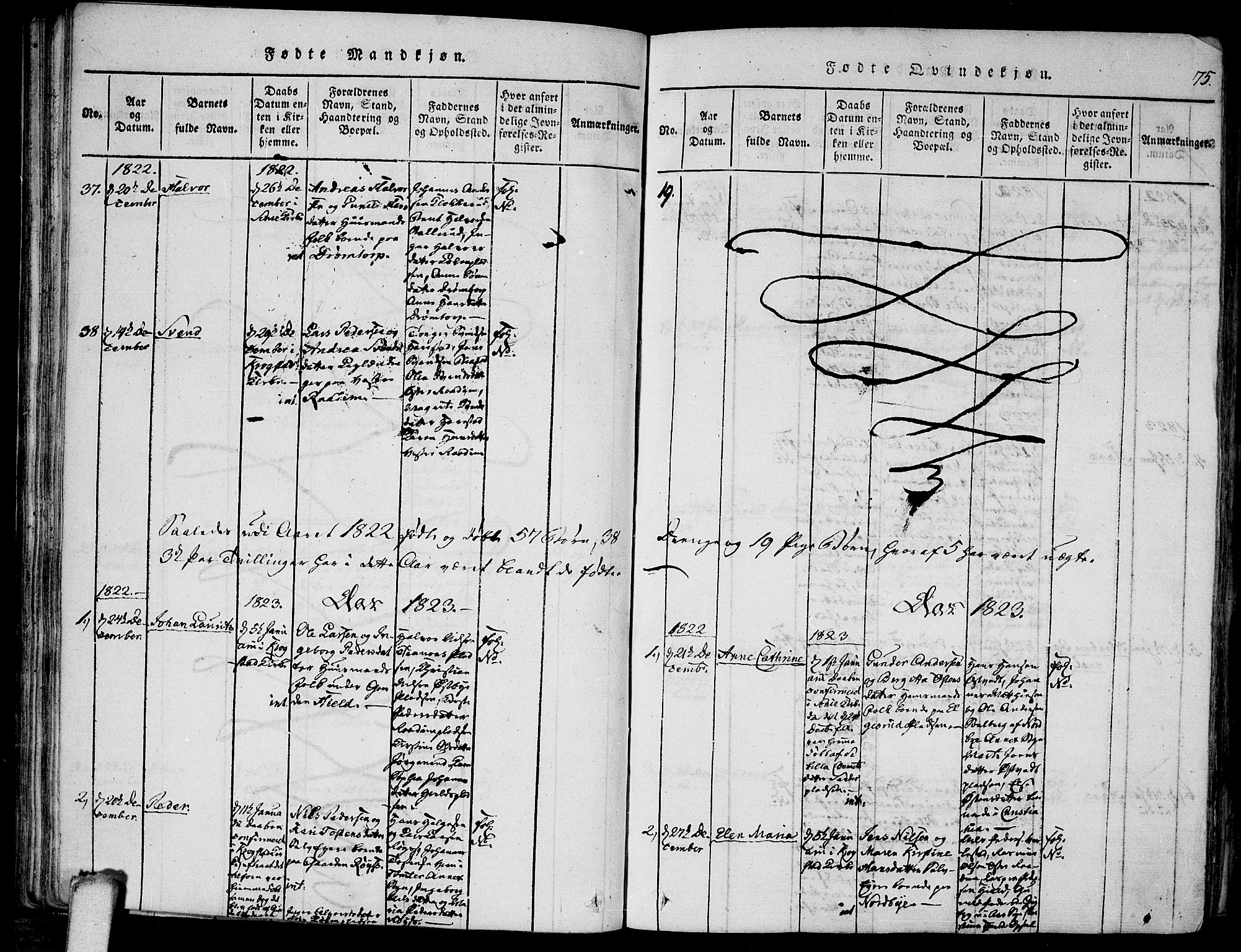 Kråkstad prestekontor Kirkebøker, SAO/A-10125a/F/Fa/L0003: Parish register (official) no. I 3, 1813-1824, p. 75