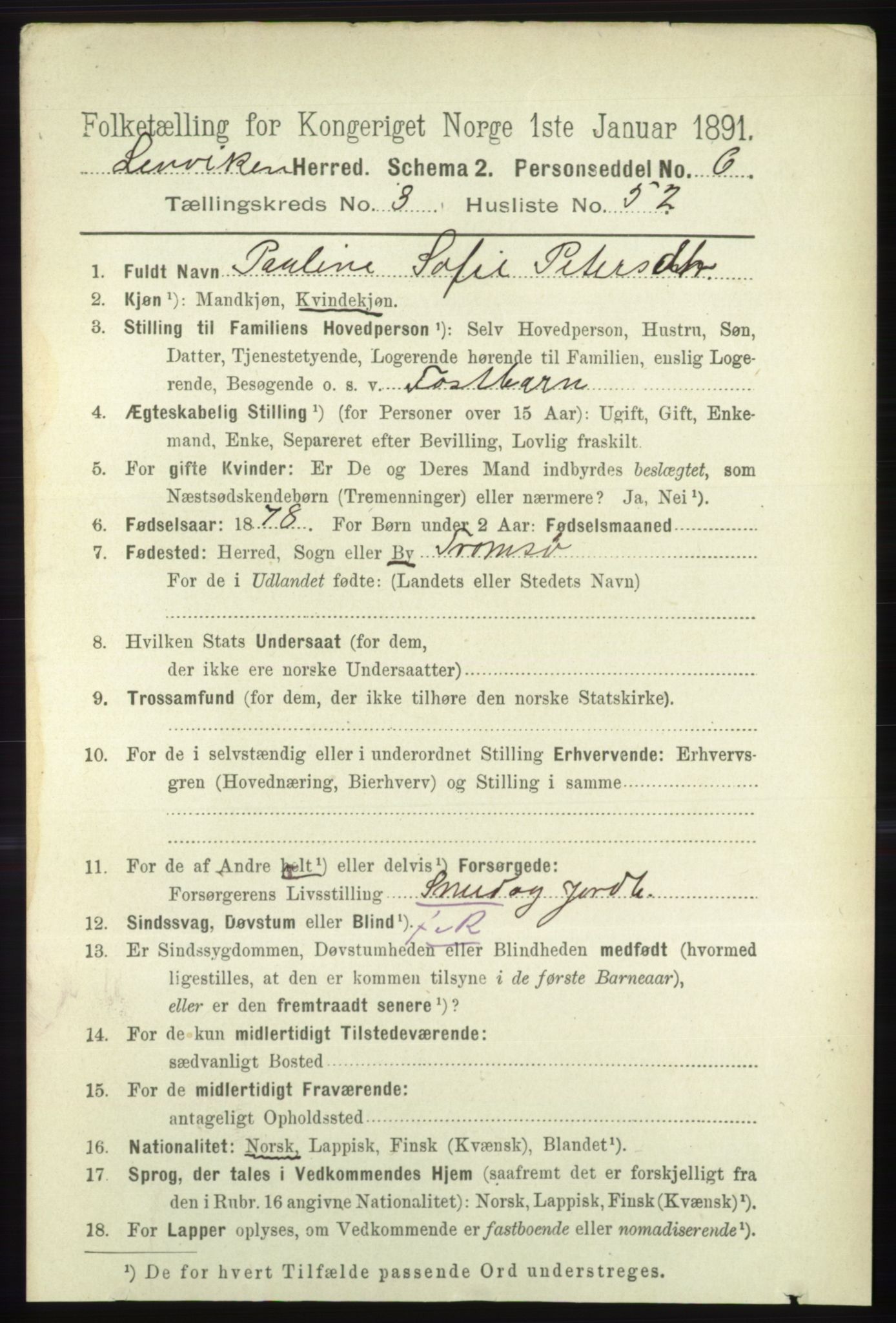 RA, 1891 census for 1931 Lenvik, 1891, p. 1710