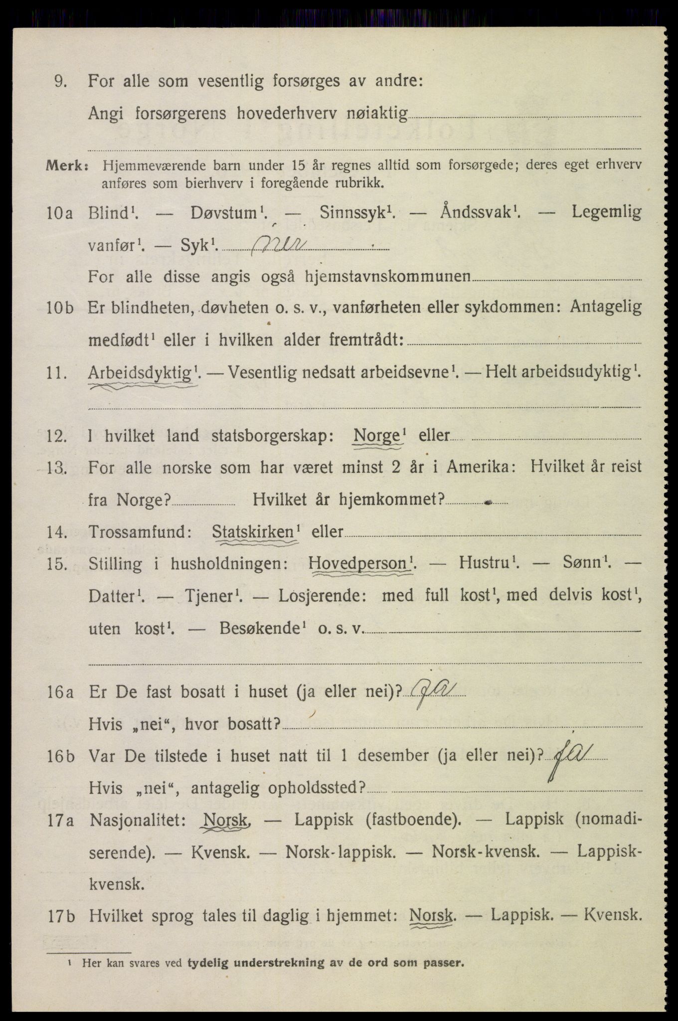 SAT, 1920 census for Sortland, 1920, p. 6223