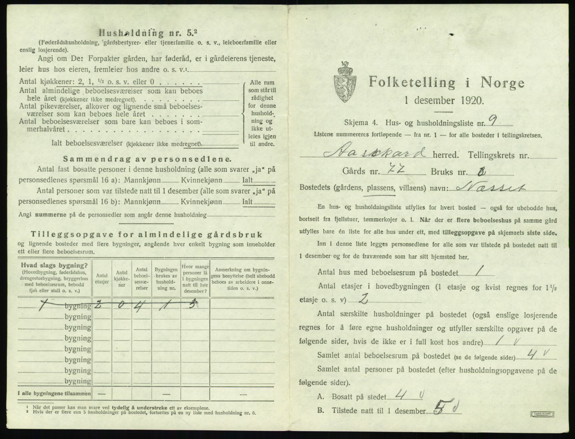 SAT, 1920 census for Åsskard, 1920, p. 37