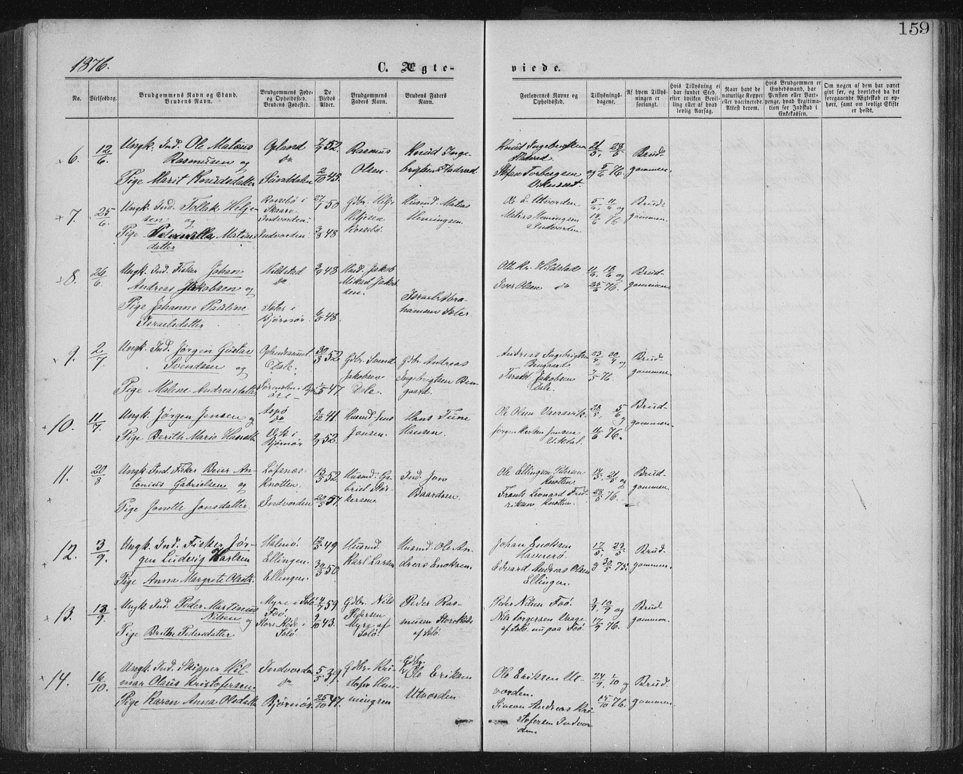 Ministerialprotokoller, klokkerbøker og fødselsregistre - Nord-Trøndelag, SAT/A-1458/771/L0596: Parish register (official) no. 771A03, 1870-1884, p. 159