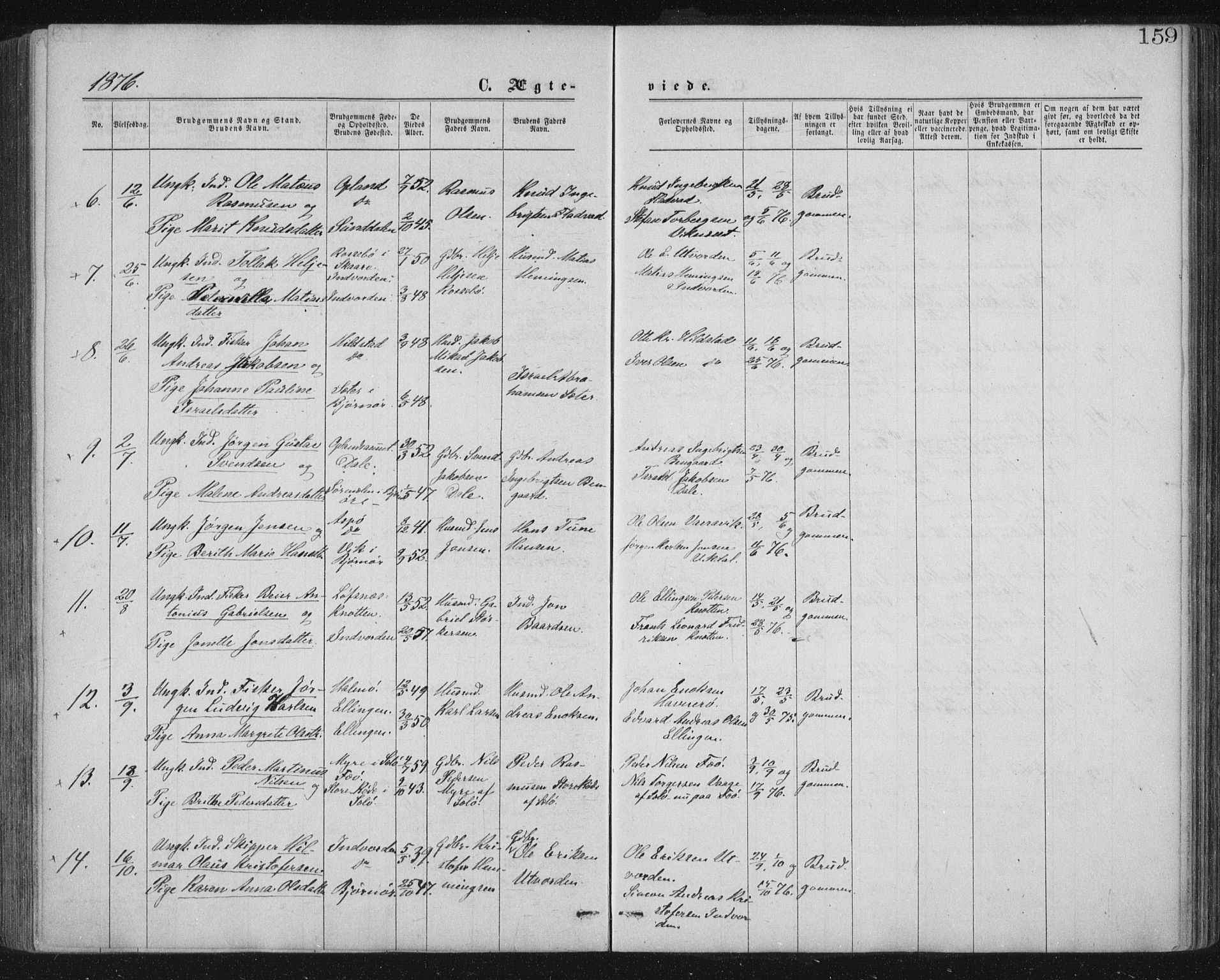 Ministerialprotokoller, klokkerbøker og fødselsregistre - Nord-Trøndelag, AV/SAT-A-1458/771/L0596: Parish register (official) no. 771A03, 1870-1884, p. 159