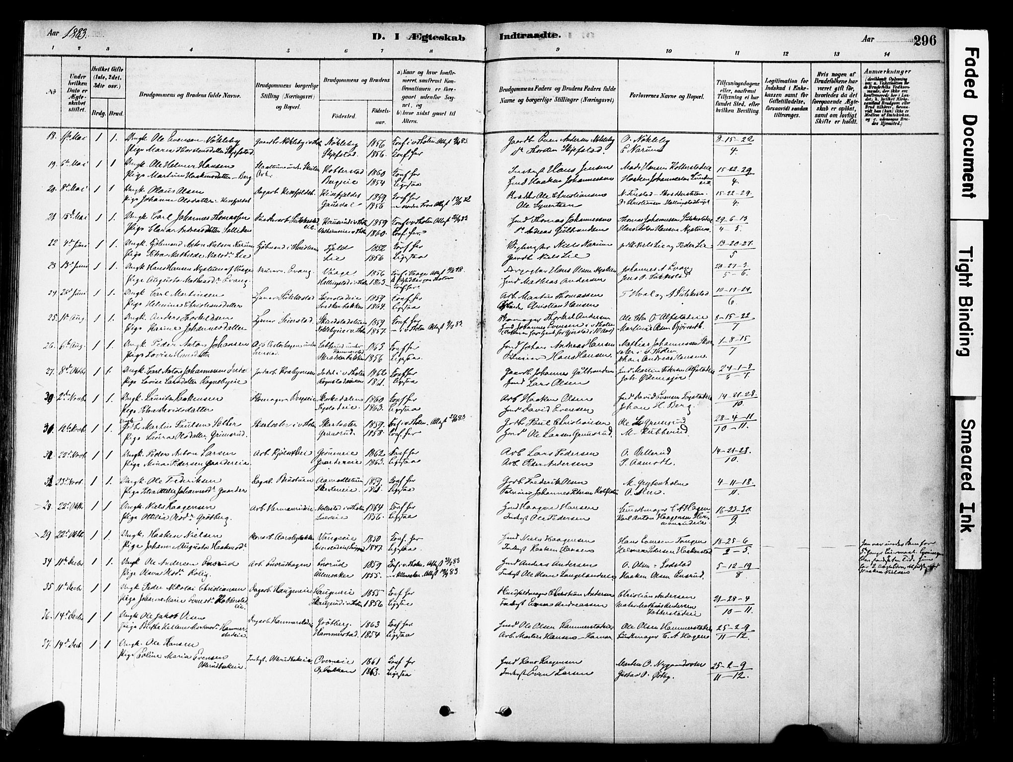 Østre Toten prestekontor, SAH/PREST-104/H/Ha/Haa/L0006: Parish register (official) no. 6 /1, 1878-1896, p. 296