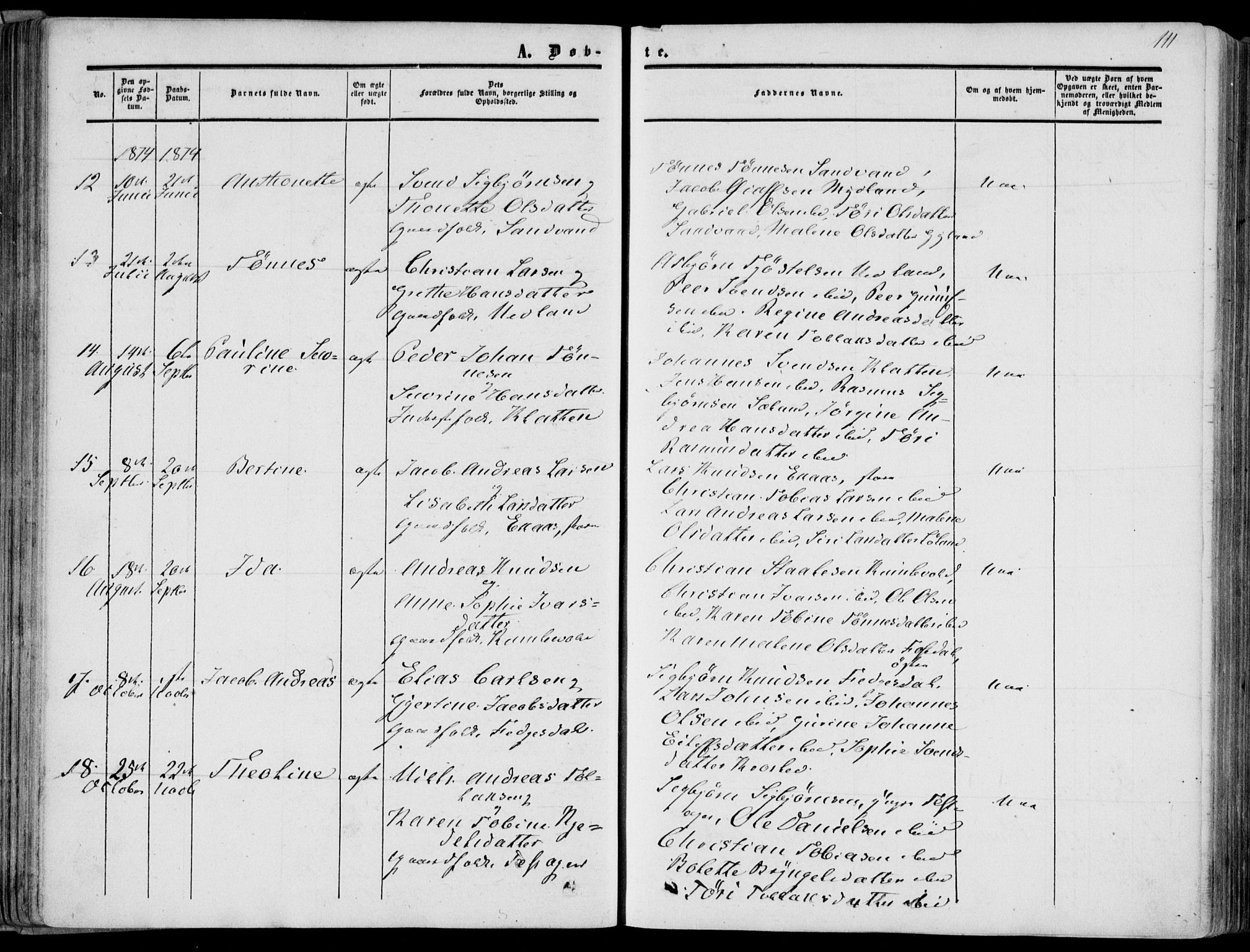 Bakke sokneprestkontor, AV/SAK-1111-0002/F/Fa/Fab/L0002: Parish register (official) no. A 2, 1855-1884, p. 111