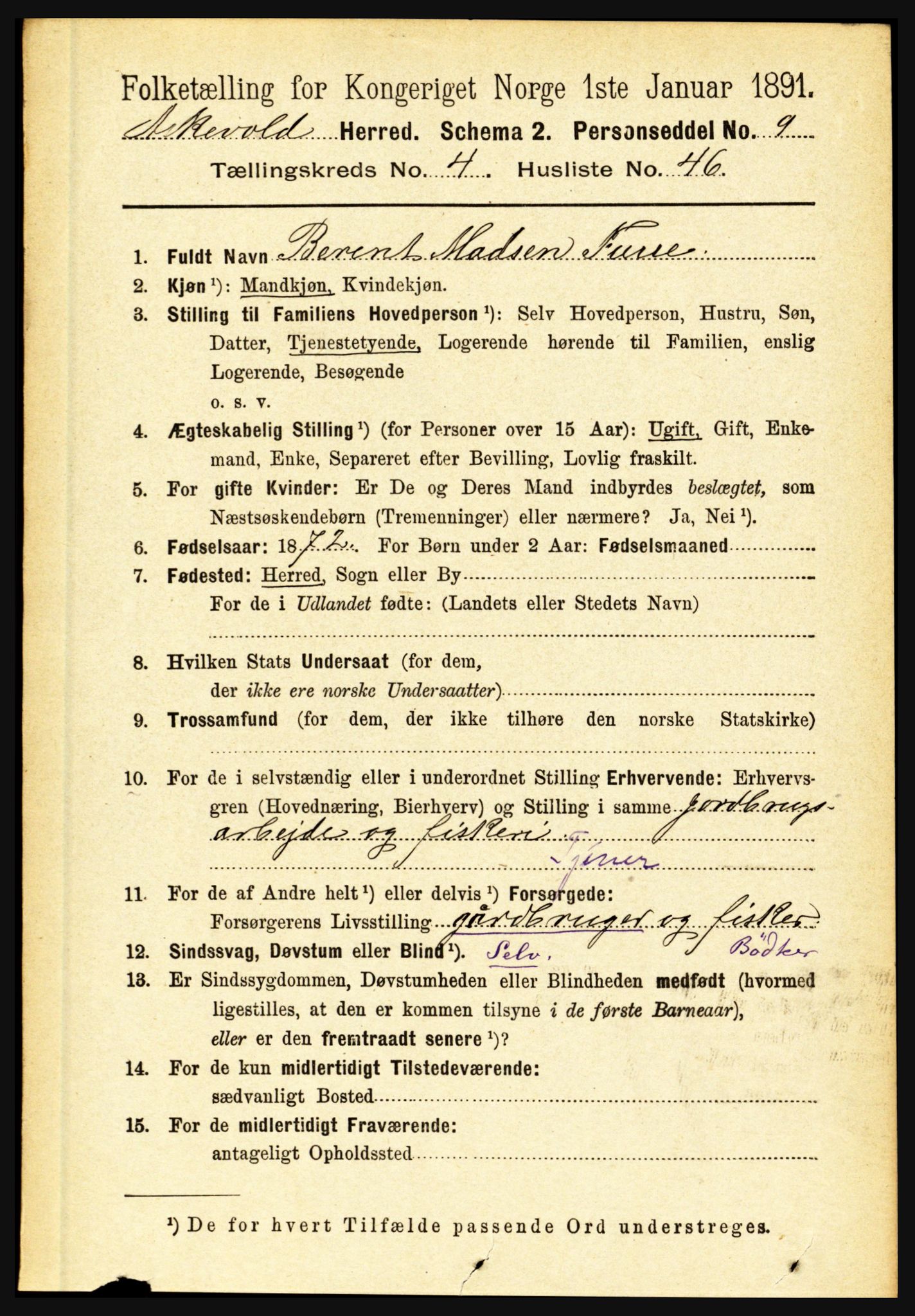 RA, 1891 census for 1428 Askvoll, 1891, p. 1463