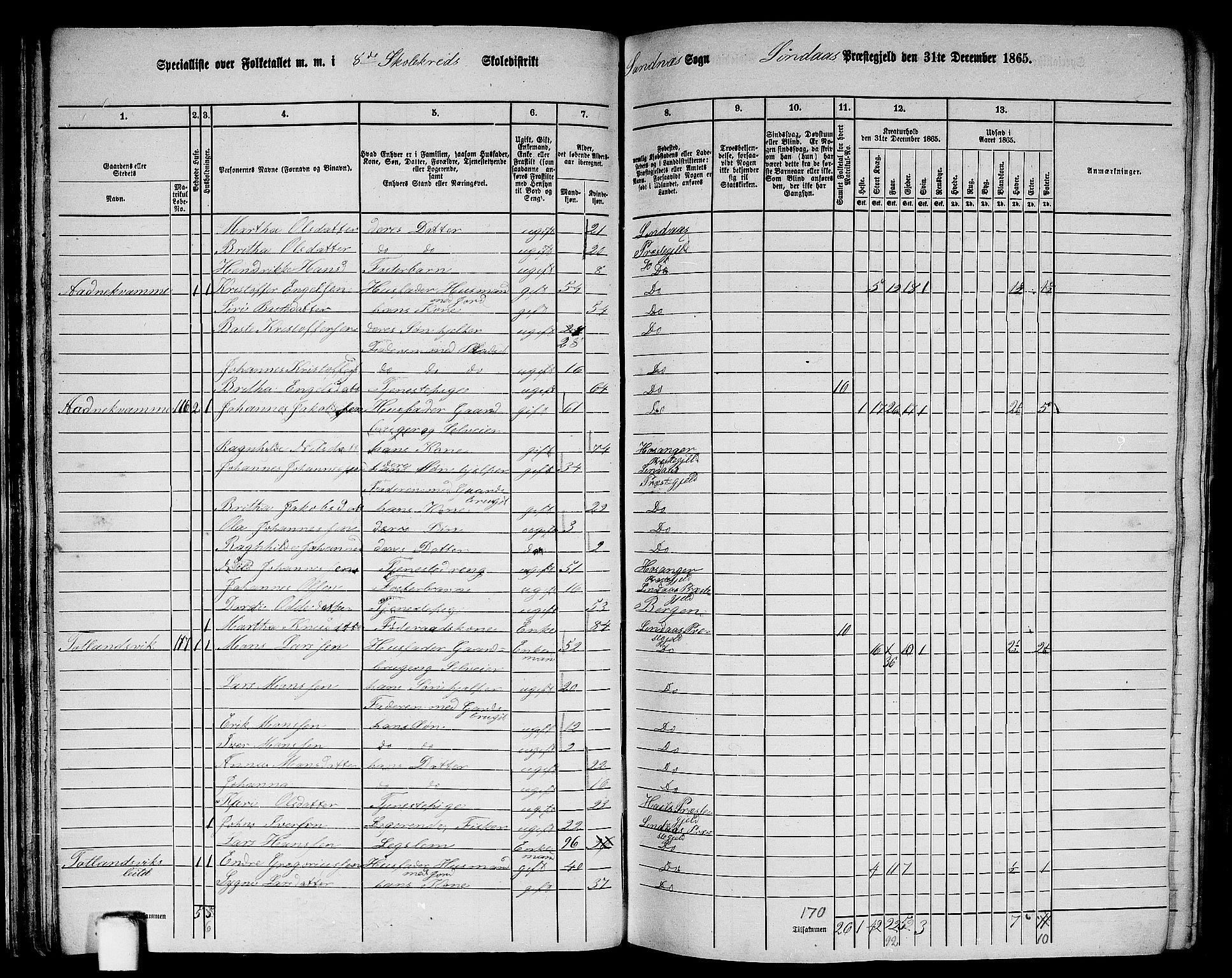 RA, 1865 census for Lindås, 1865, p. 63