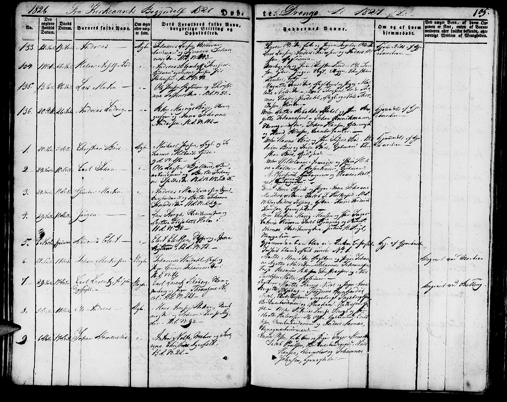 Domkirken sokneprestembete, SAB/A-74801/H/Haa/L0012: Parish register (official) no. A 12, 1821-1840, p. 105